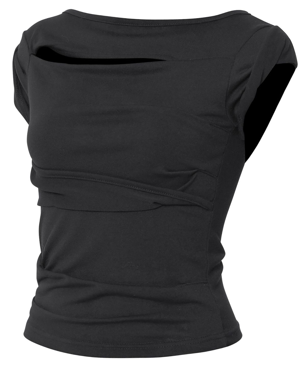 플레어업(FLAREUP) Asymmetrical Draped Roll-Up T-Shirt (FL-165_Black)