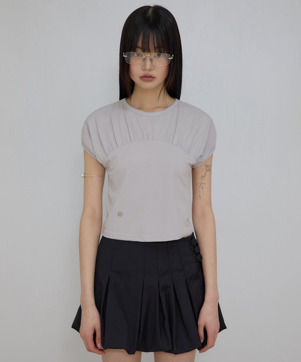 플레어업(FLAREUP) Kaya Shirred T-Shirt (FL-158_Gray)
