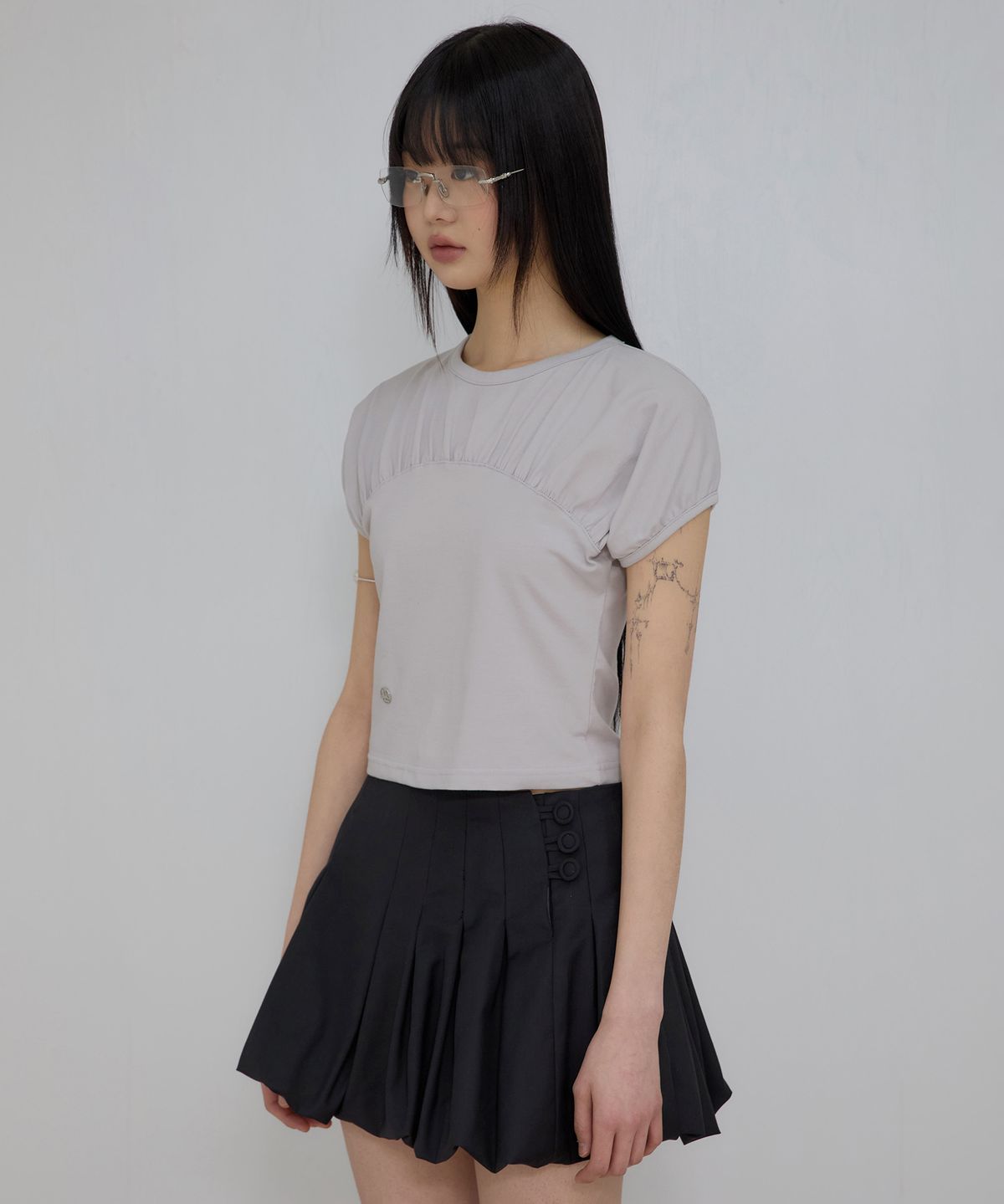 플레어업(FLAREUP) Kaya Shirred T-Shirt (FL-158_Gray)