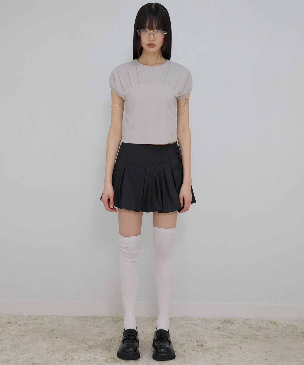 플레어업(FLAREUP) Kaya Shirred T-Shirt (FL-158_Gray)