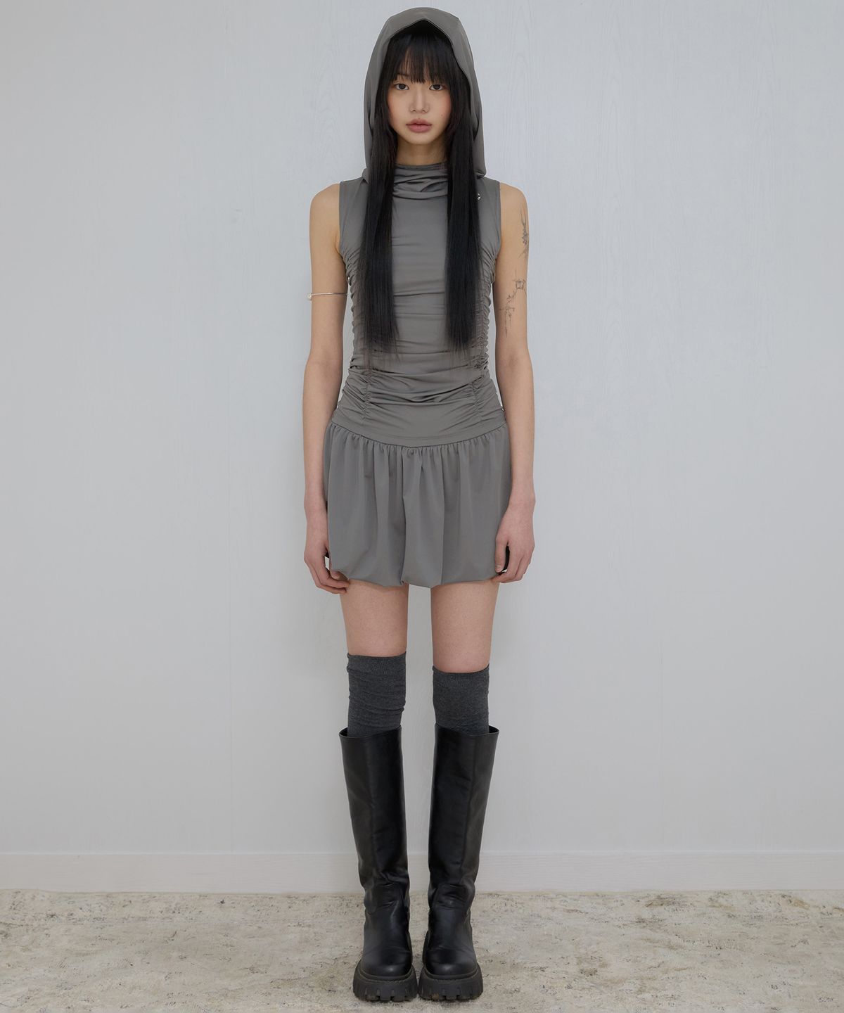 플레어업(FLAREUP) Hooded High Neck Dress (FL-155_Gray)