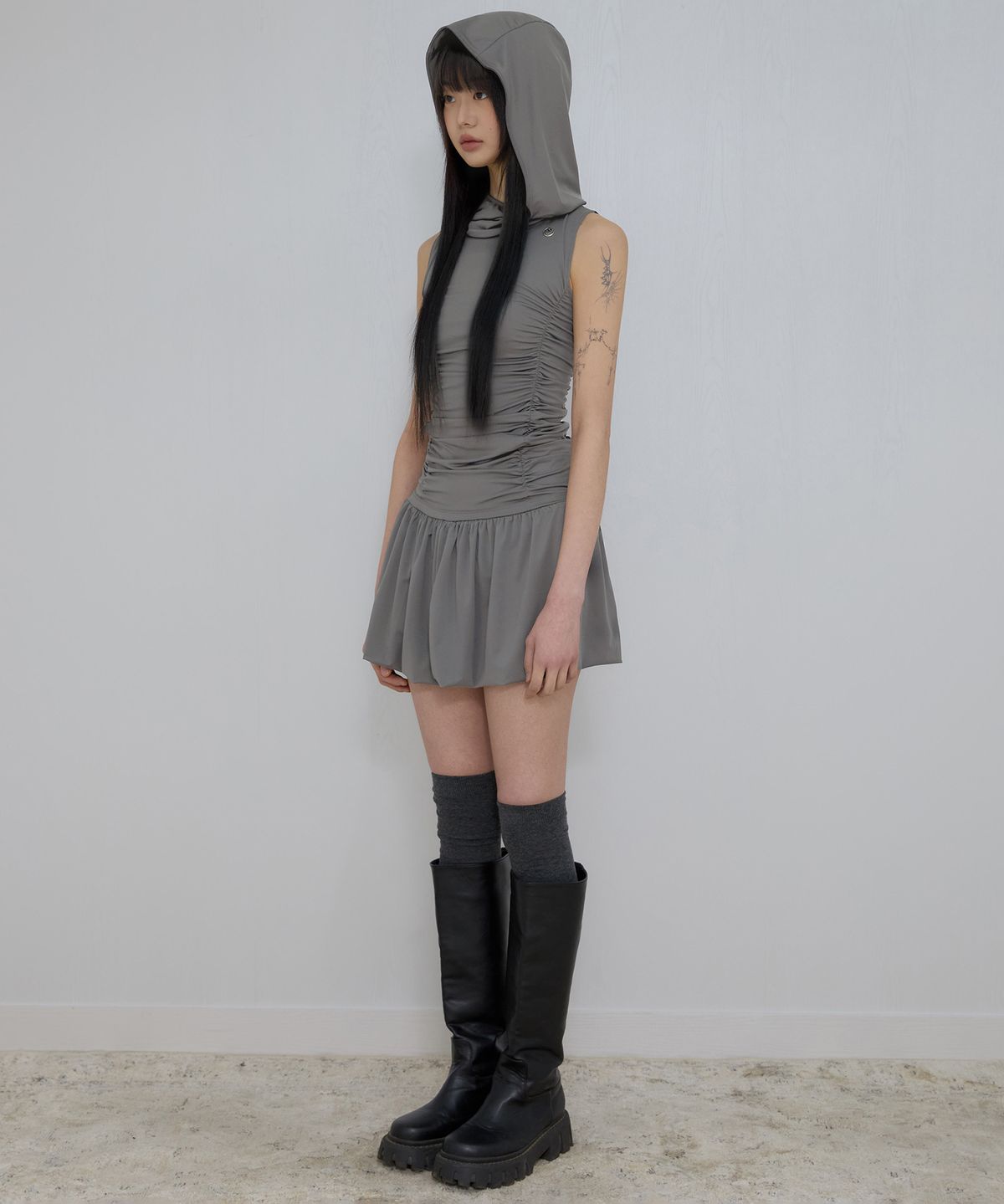 플레어업(FLAREUP) Hooded High Neck Dress (FL-155_Gray)