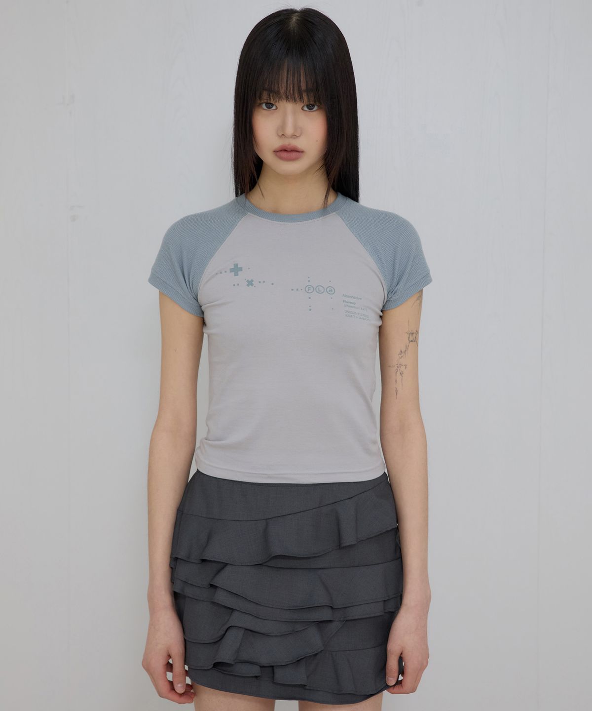 플레어업(FLAREUP) Muta Waffle Raglan T-Shirt (FL-154_Gray&Sky)