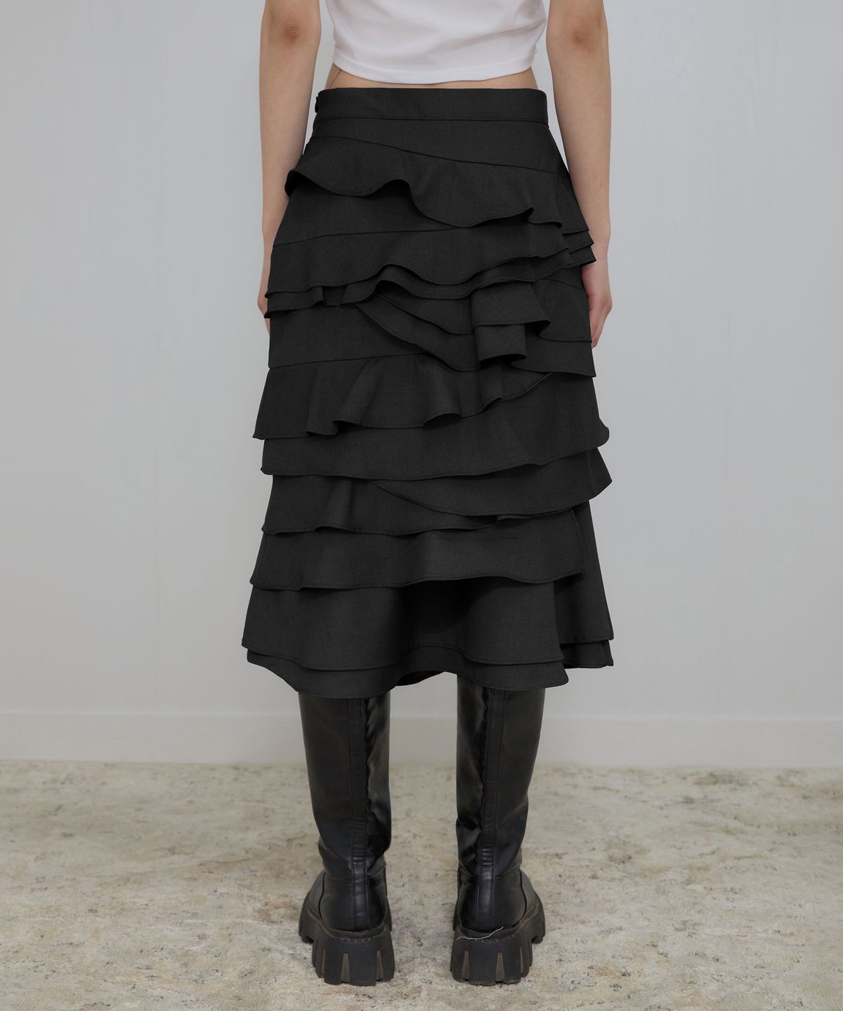 플레어업(FLAREUP) Faye Frill Midi Skirt (FL-246_Black)