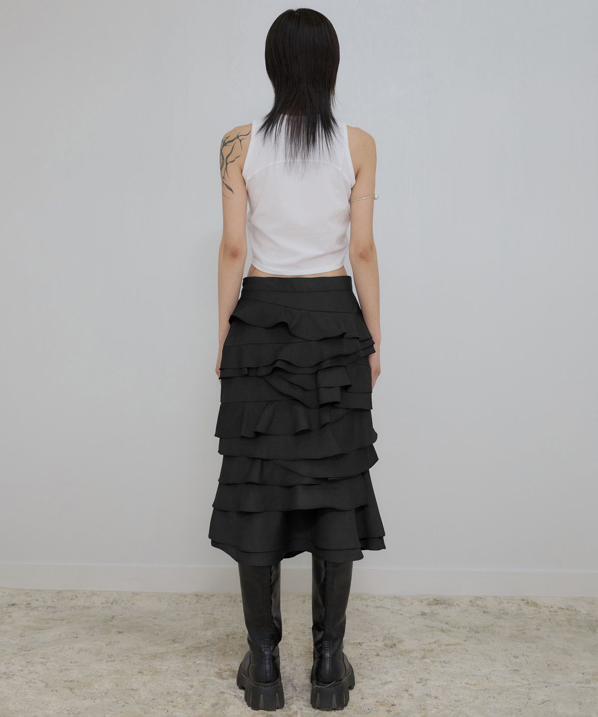 플레어업(FLAREUP) Faye Frill Midi Skirt (FL-246_Black)