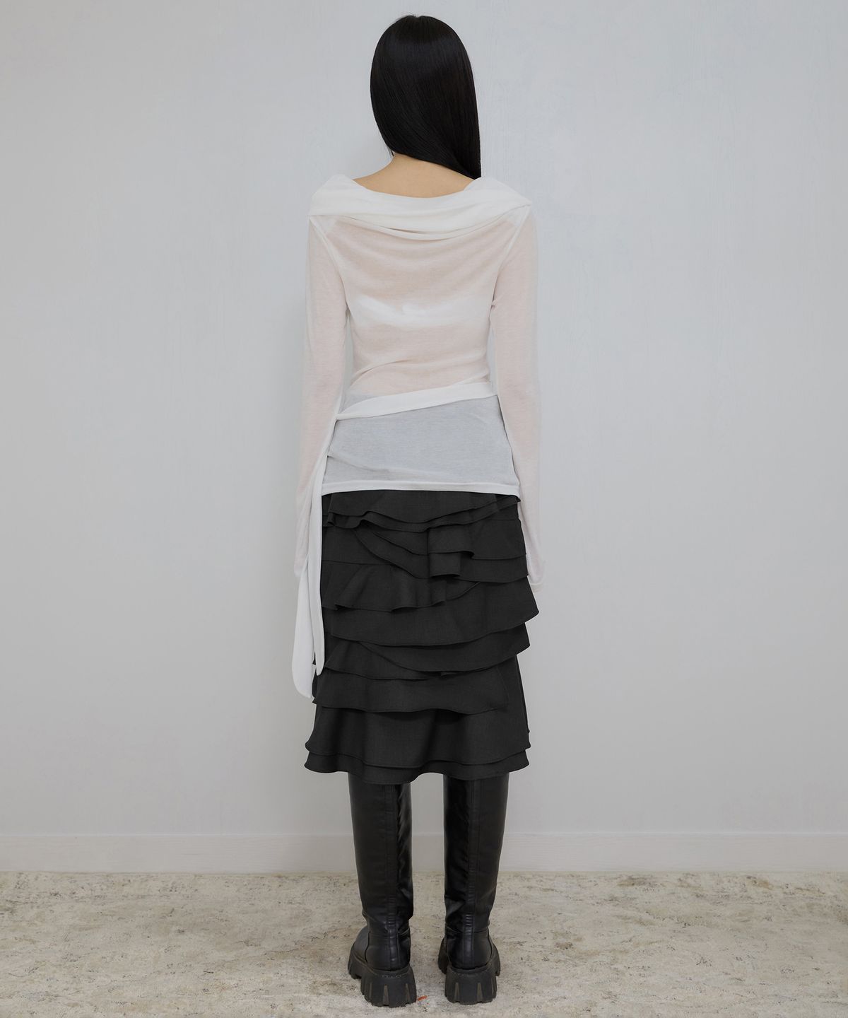 플레어업(FLAREUP) Faye Frill Midi Skirt (FL-246_Black)