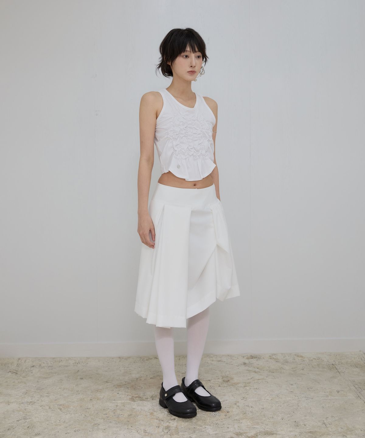 플레어업(FLAREUP) Asymmetrical Draped Midi Skirt (FL-248_White)