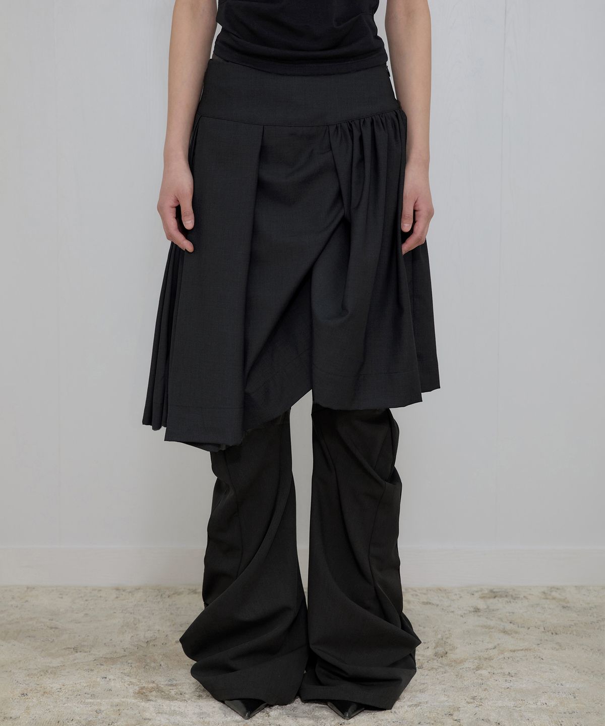 플레어업(FLAREUP) Asymmetrical Draped Midi Skirt (FL-248_Black)