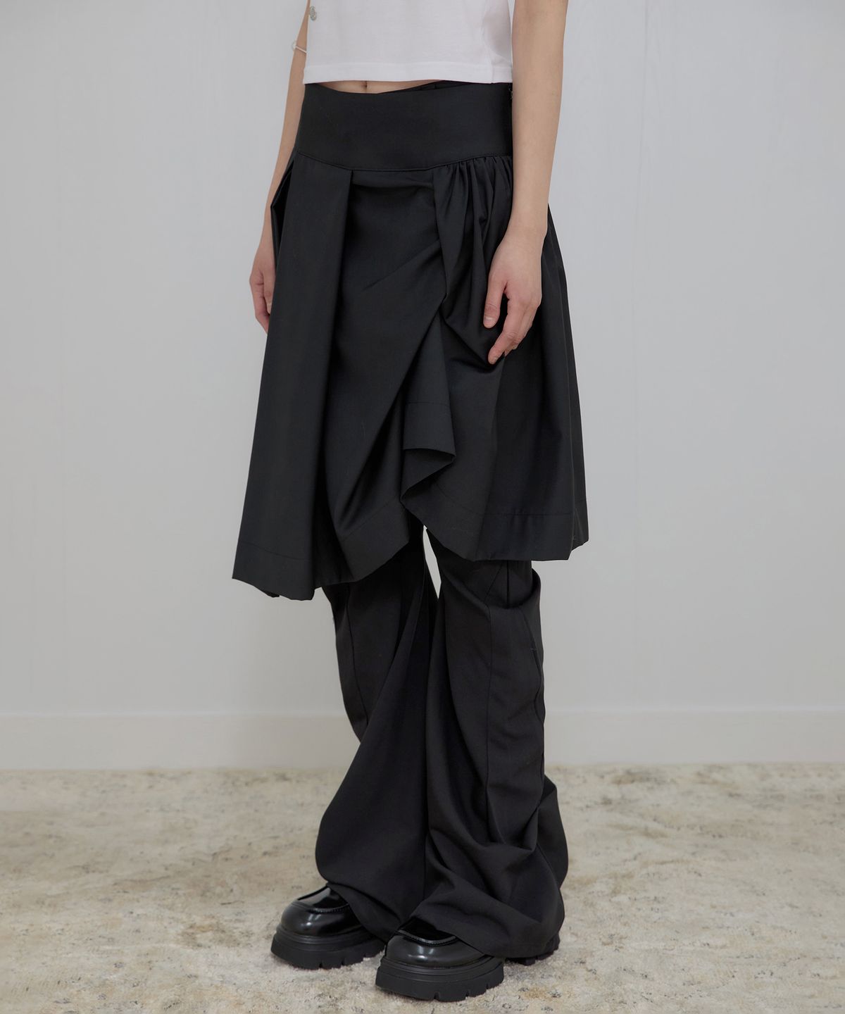 플레어업(FLAREUP) Asymmetrical Draped Midi Skirt (FL-248_Black)