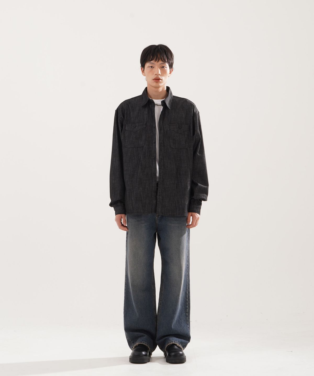 퍼스텝(PERSTEP) 이터니티 데님 셔츠 블랙 BJLS4685