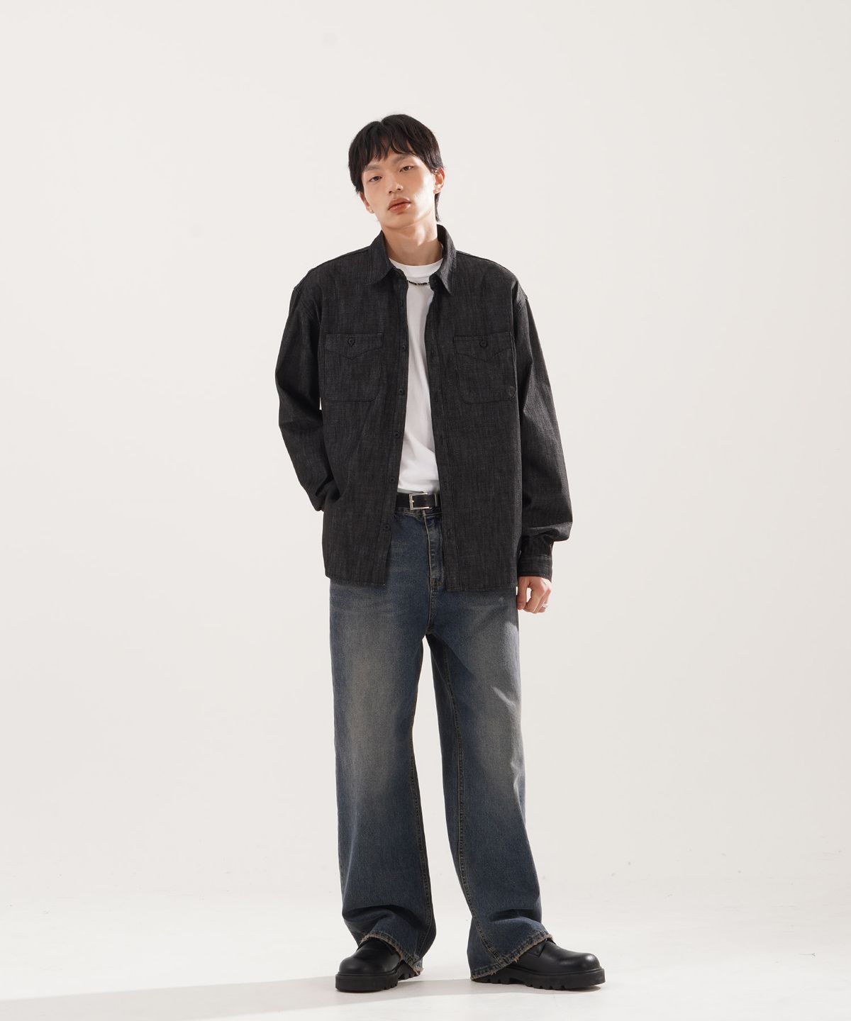 퍼스텝(PERSTEP) 이터니티 데님 셔츠 블랙 BJLS4685