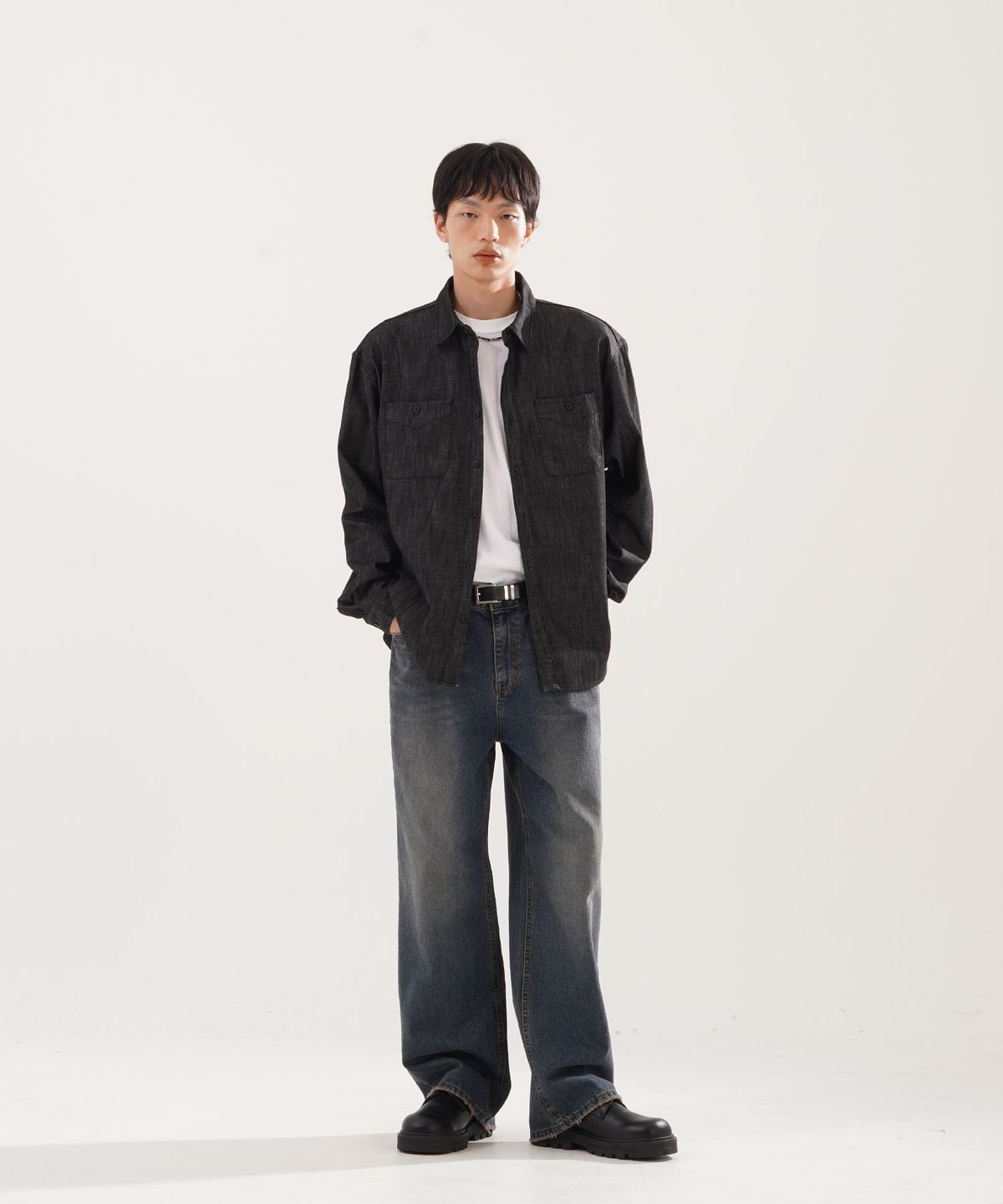 퍼스텝(PERSTEP) 이터니티 데님 셔츠 블랙 BJLS4685