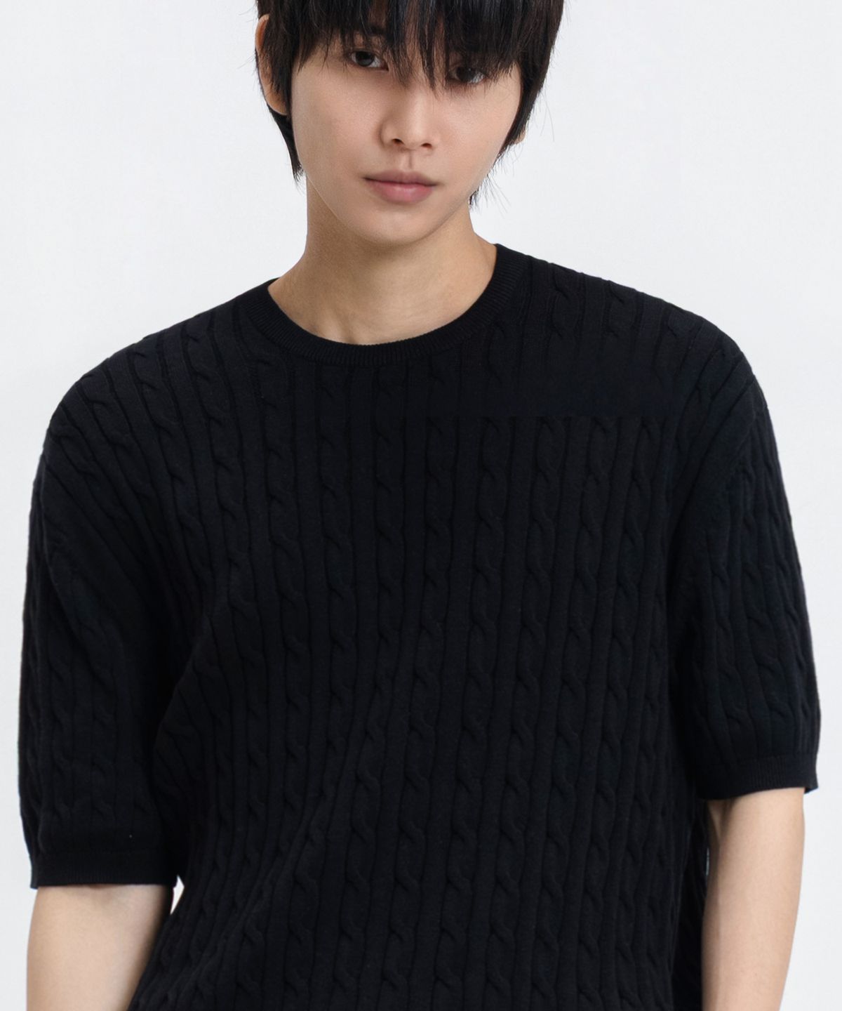 리메인세컨드(LEMAIN SECOND) 오버핏 워셔블 크루넥 케이블 반팔 니트_5COLOR