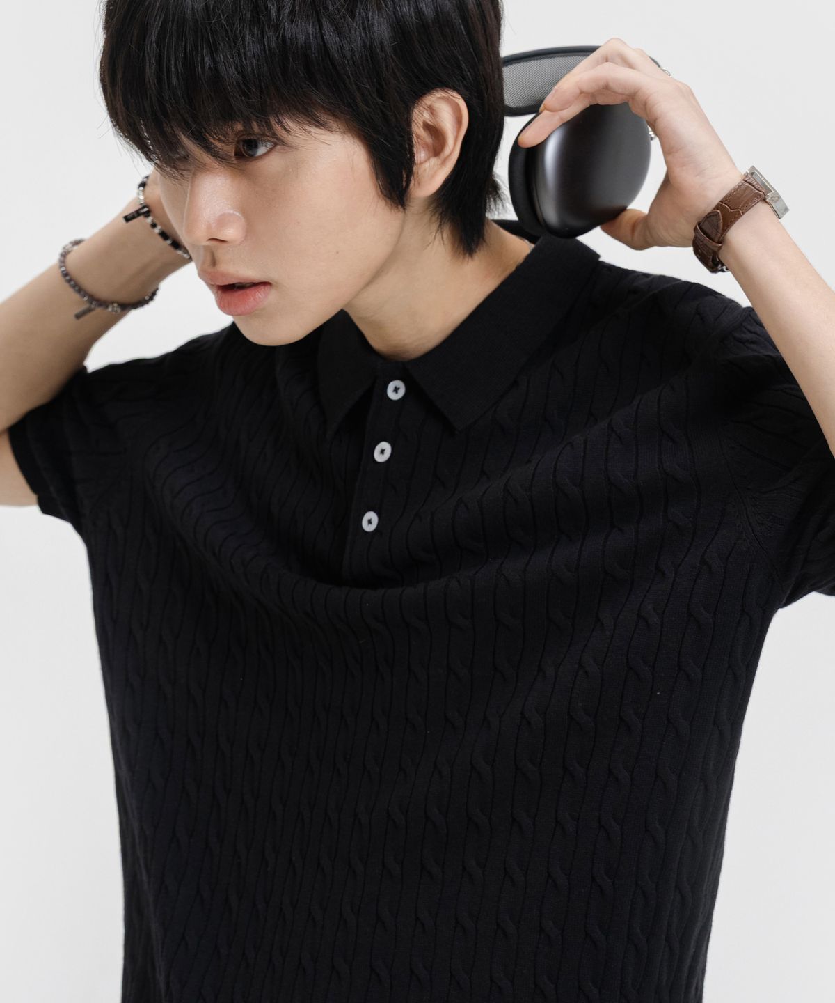 리메인세컨드(LEMAIN SECOND) 오버핏 워셔블 카라넥 케이블 반팔 니트_5COLOR