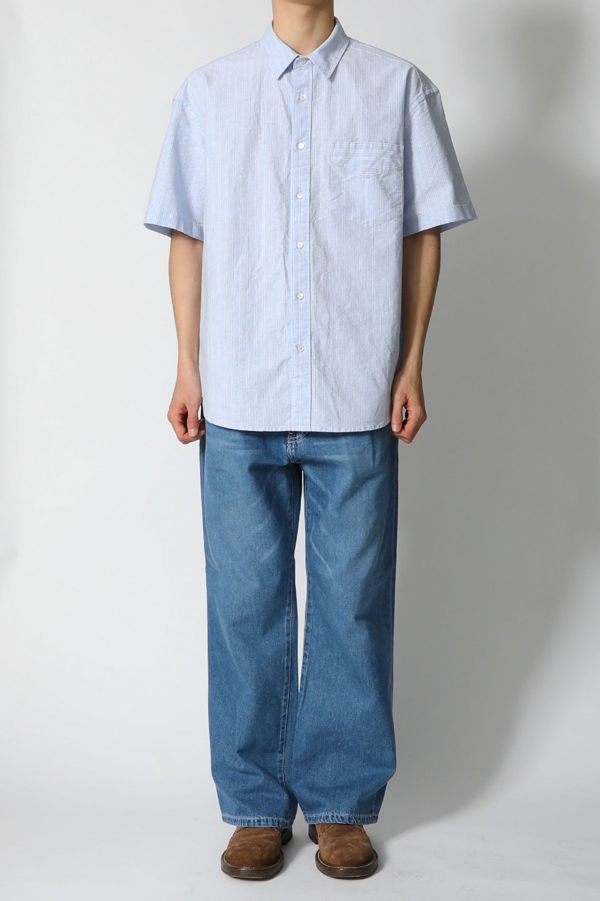 홀리선(HORLISUN) Poole Oxford Stripe Shirt Blue
