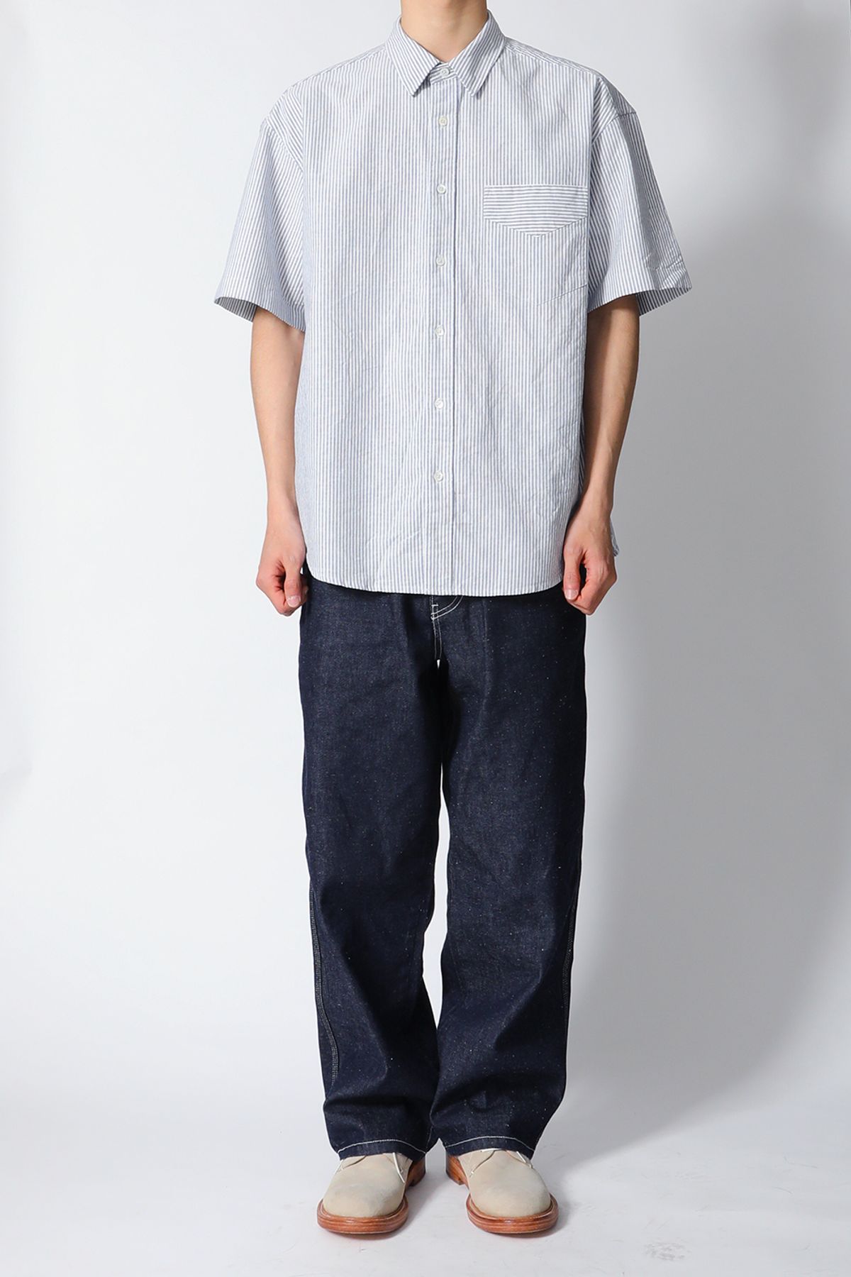 홀리선(HORLISUN) Poole Oxford Stripe Shirt Navy