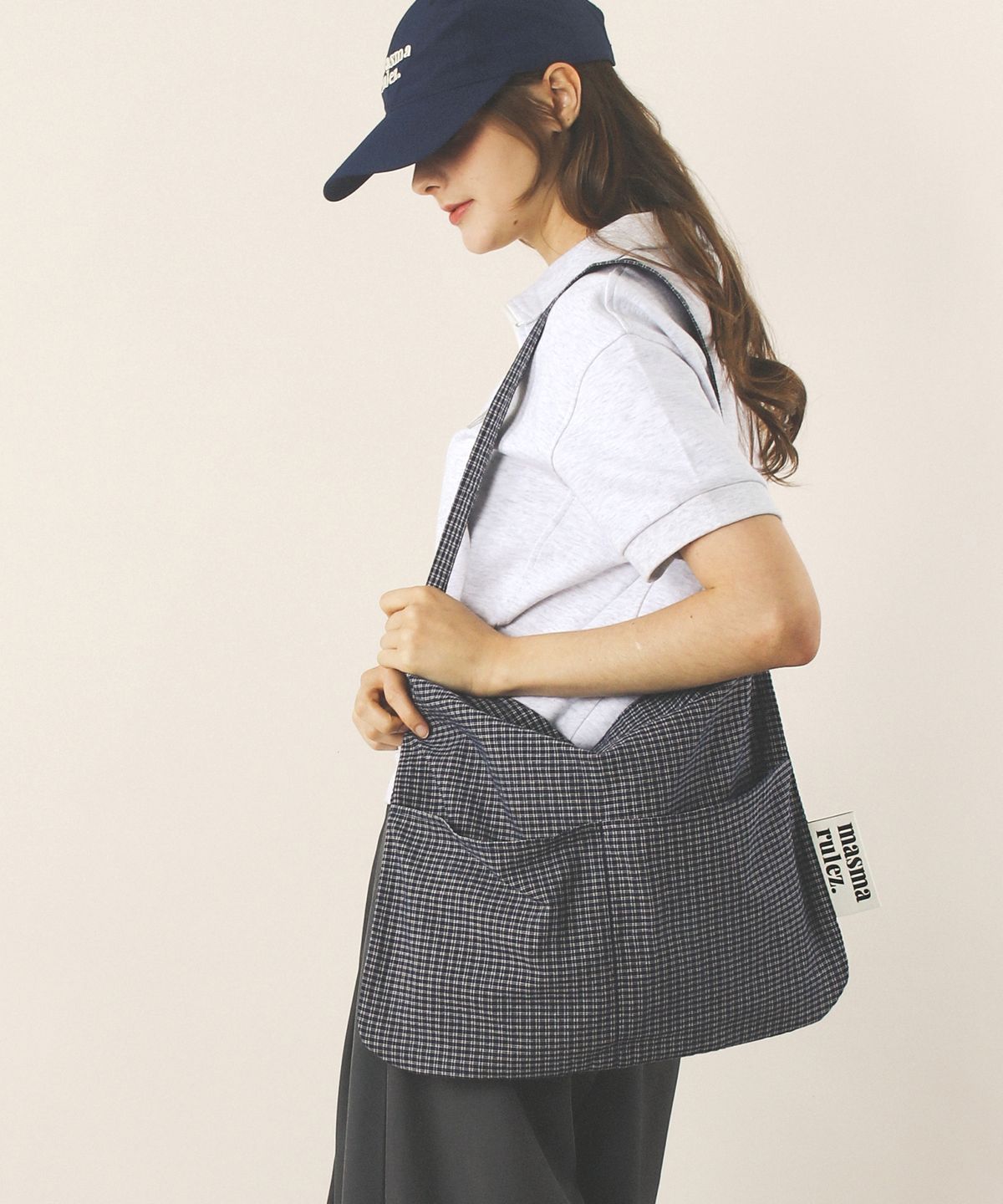 마스마룰즈(MASMARULEZ) Rabbit eco bag_Cozy check_navy