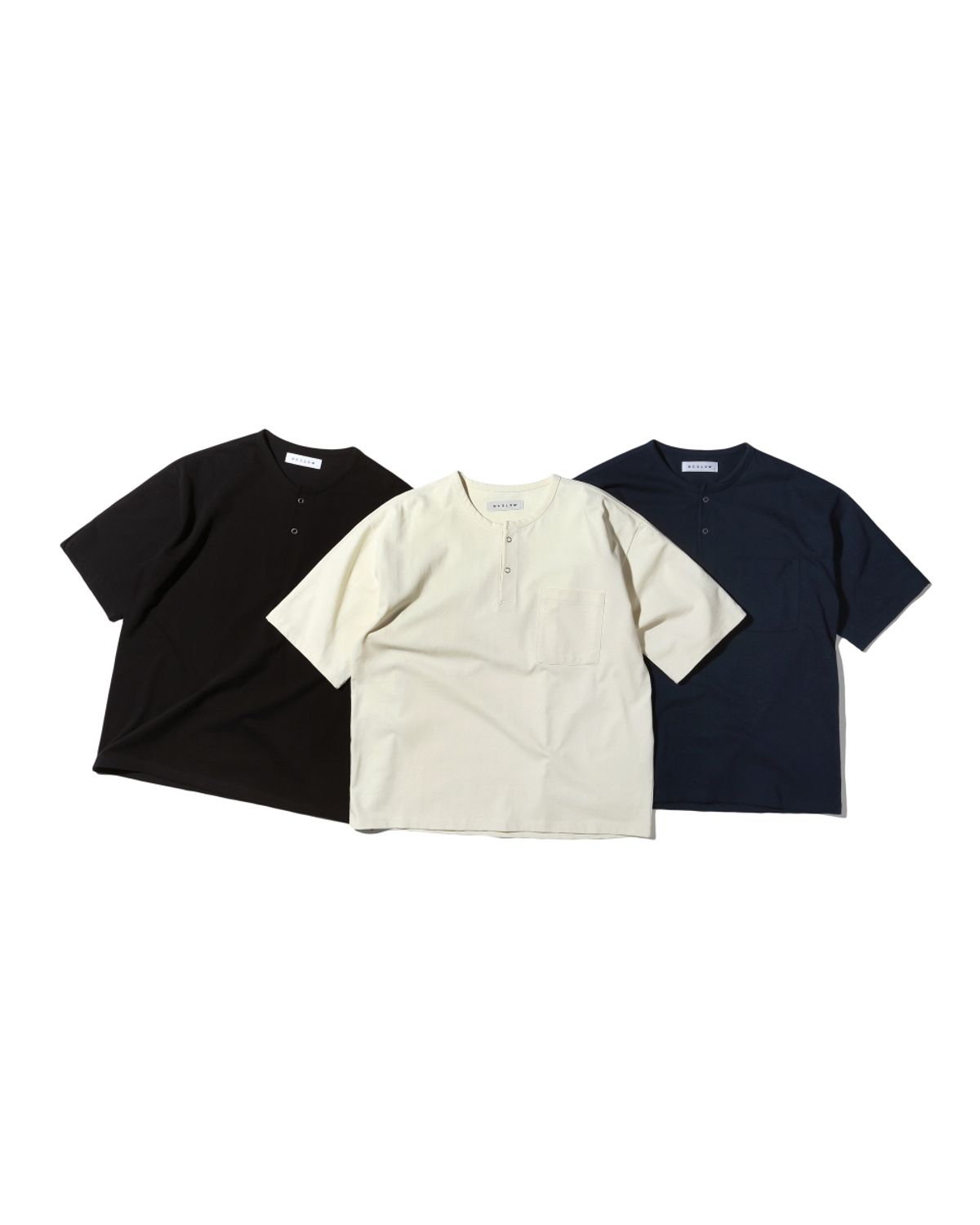 비슬로우(BESLOW) LOOSE FIT HENLEY NECK T-SHIRT BLACK