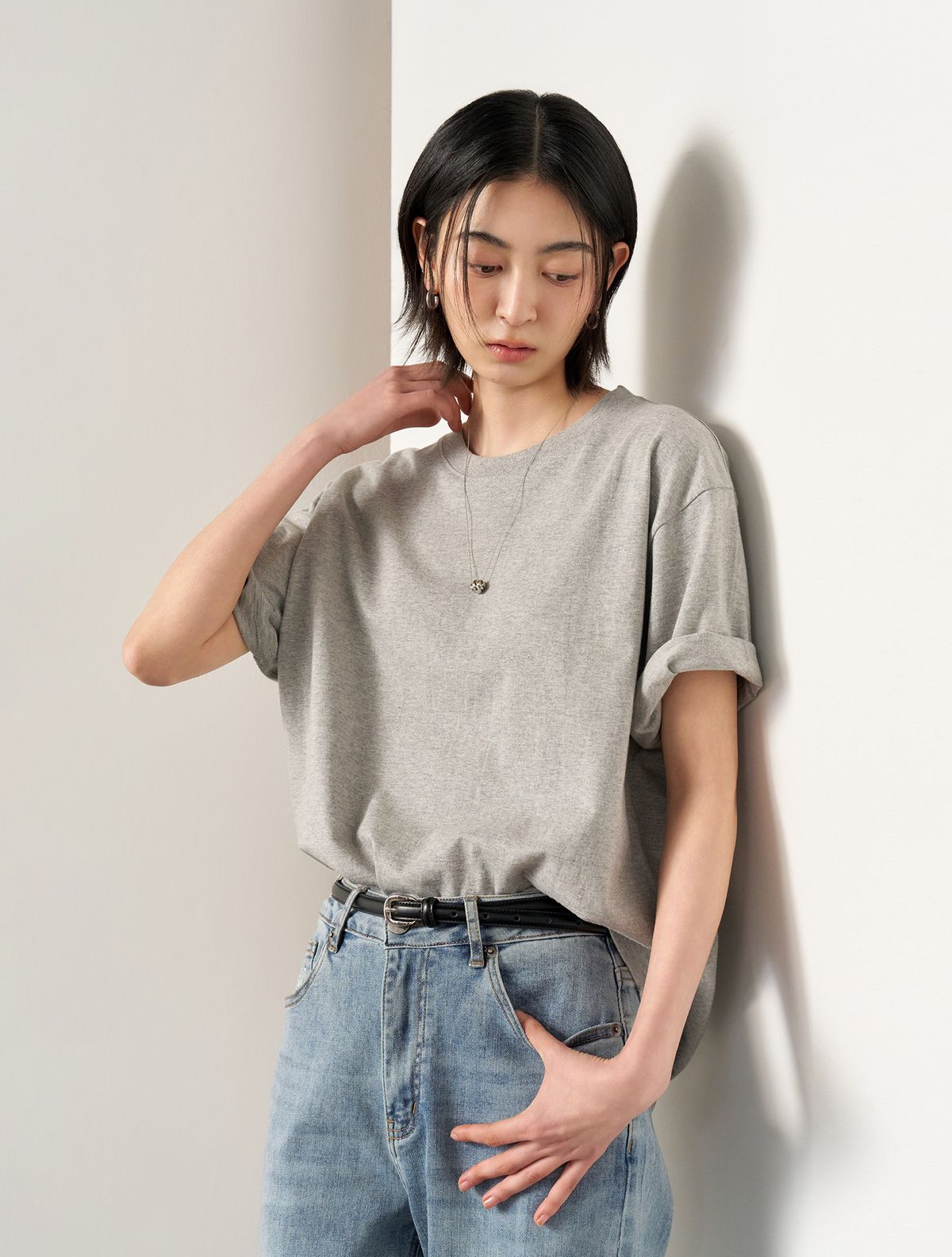 제너럴아이디어(GENERALIDEA) UNISEX 데일리 코튼 반팔티 [MELANGE GREY] / SBE2U01007