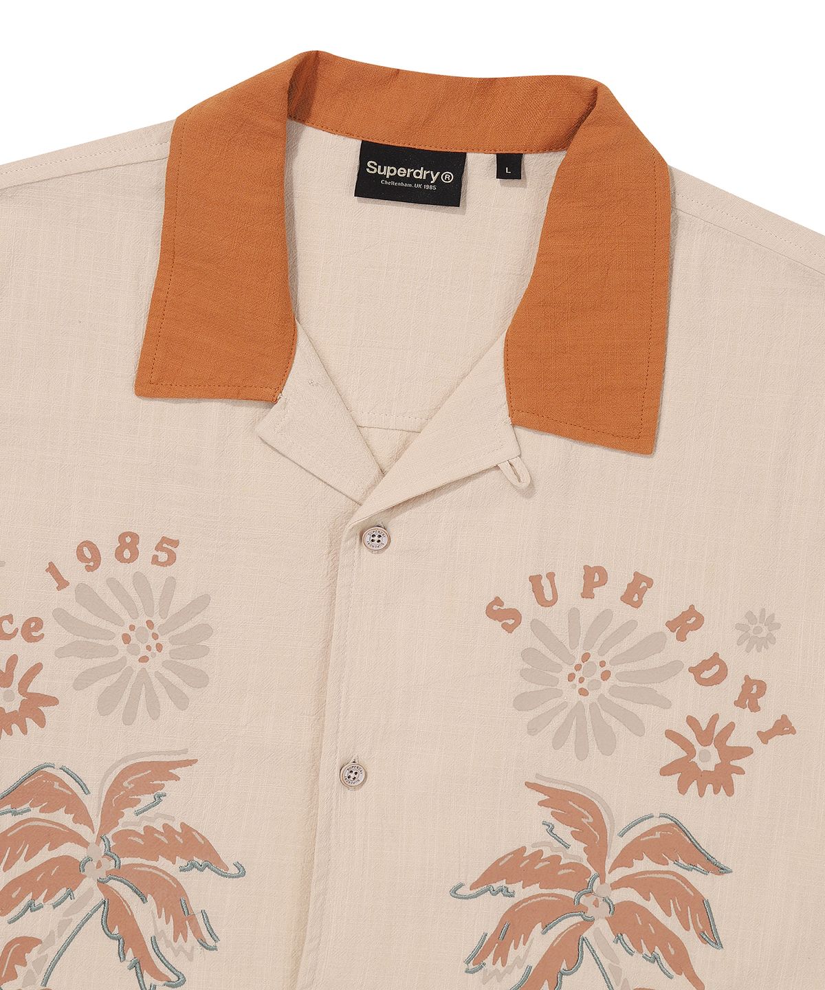 슈퍼드라이(SUPERDRY) 팜트리 오픈카라 패턴 셔츠 라이트 베이지
