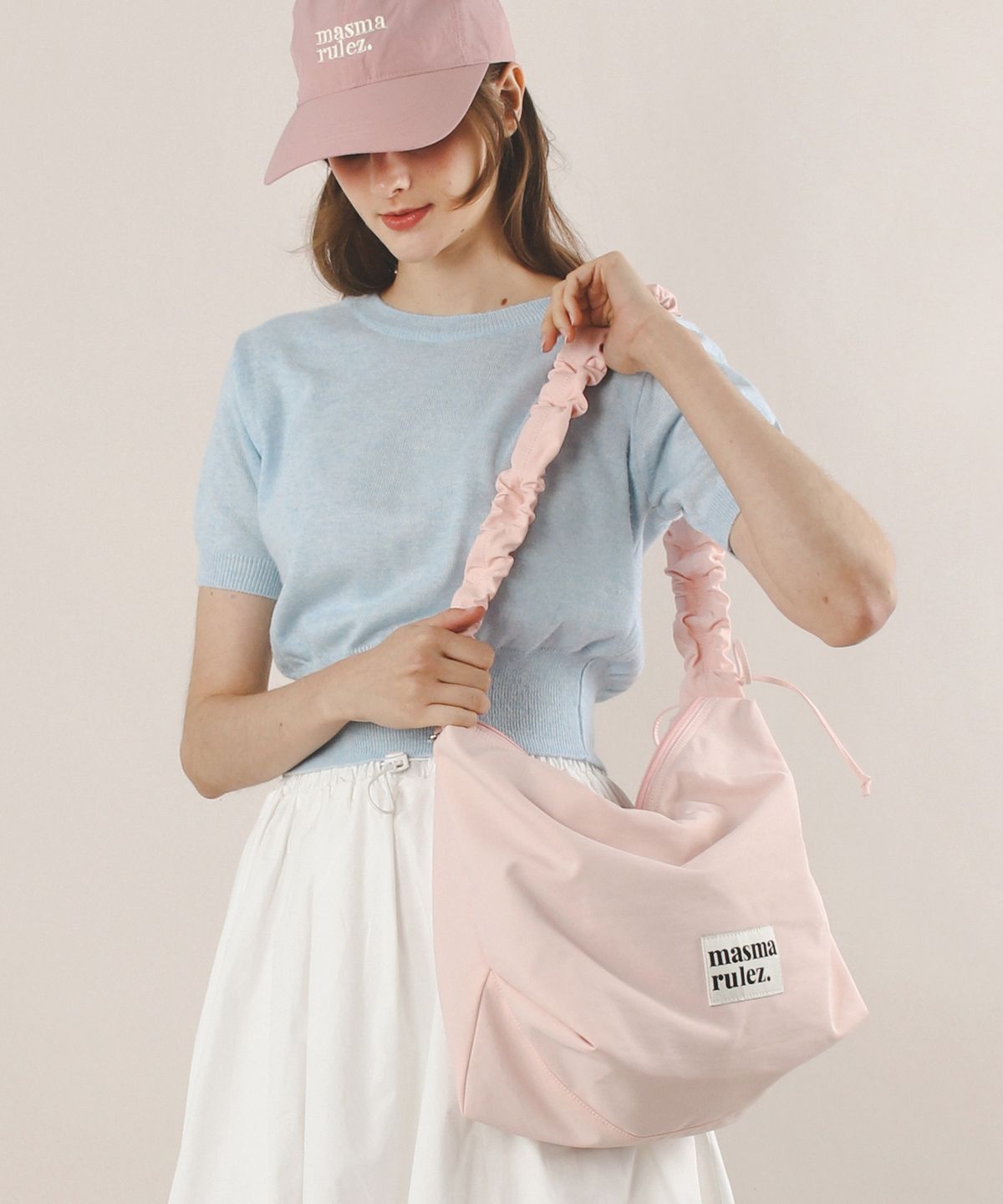 마스마룰즈(MASMARULEZ) Nylon 2way shirring hobo bag_Pink