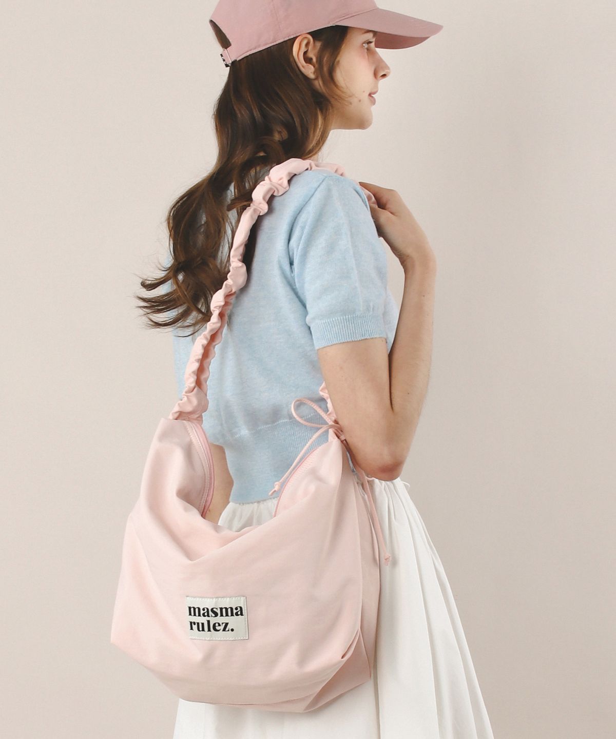 마스마룰즈(MASMARULEZ) Nylon 2way shirring hobo bag_Pink