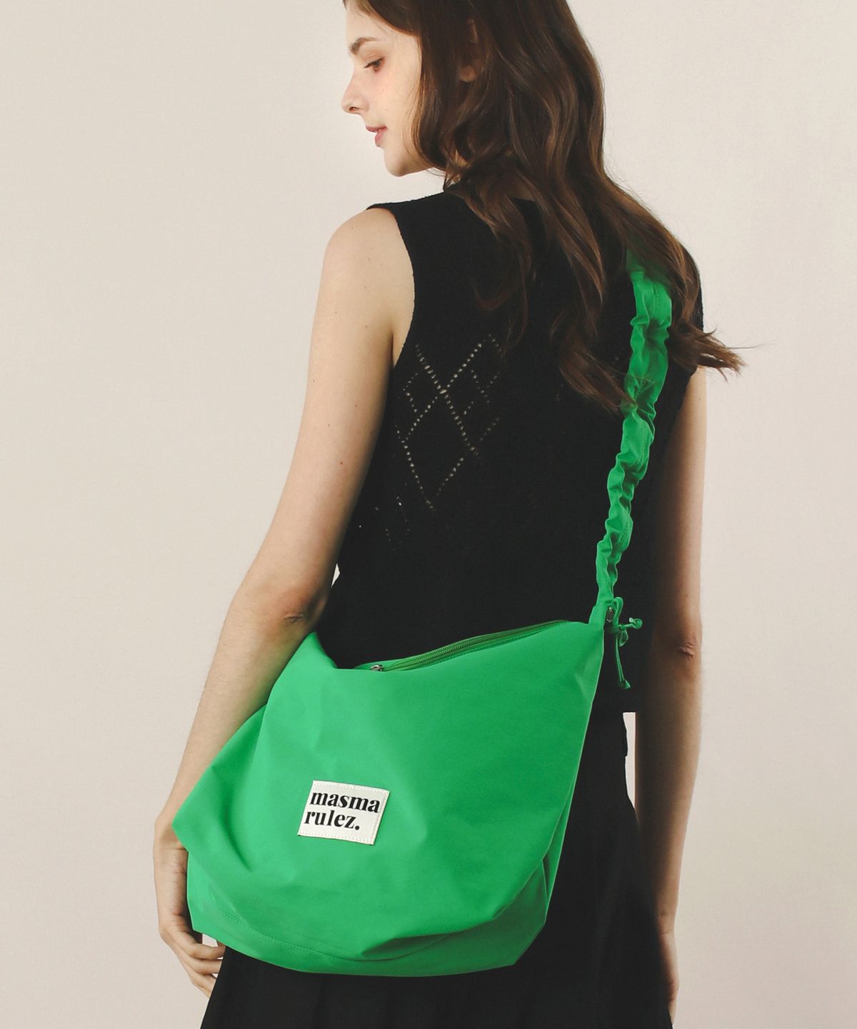 마스마룰즈(MASMARULEZ) Nylon 2way shirring hobo bag_Green