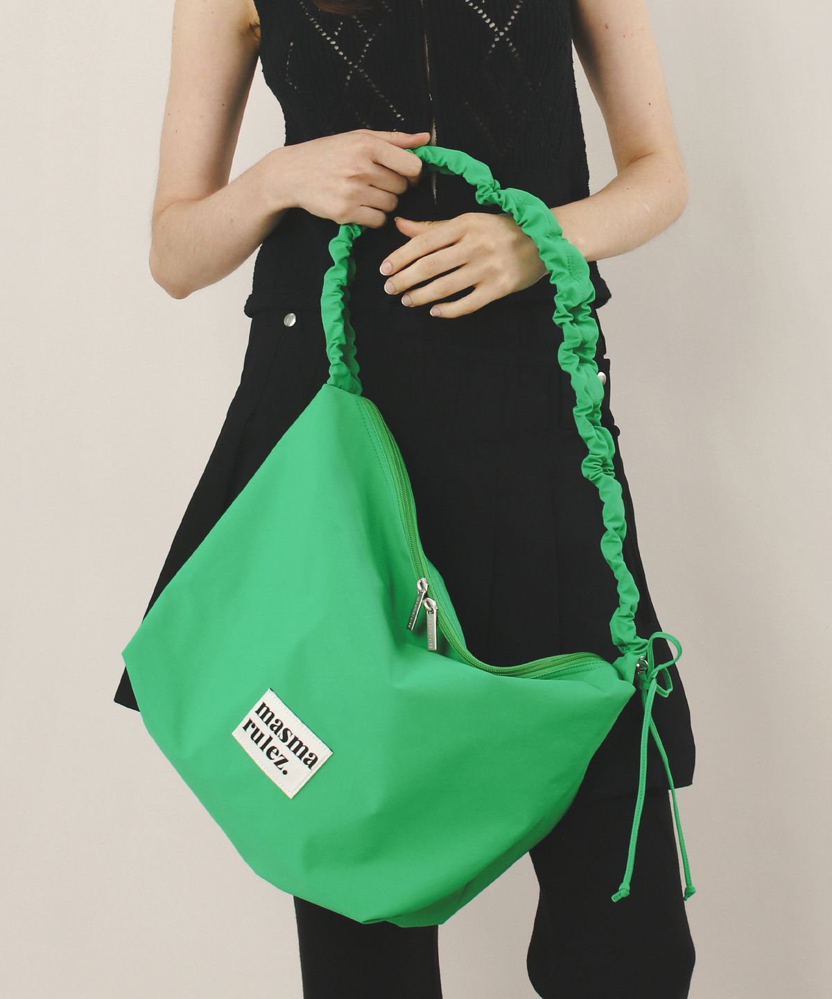 마스마룰즈(MASMARULEZ) Nylon 2way shirring hobo bag_Green