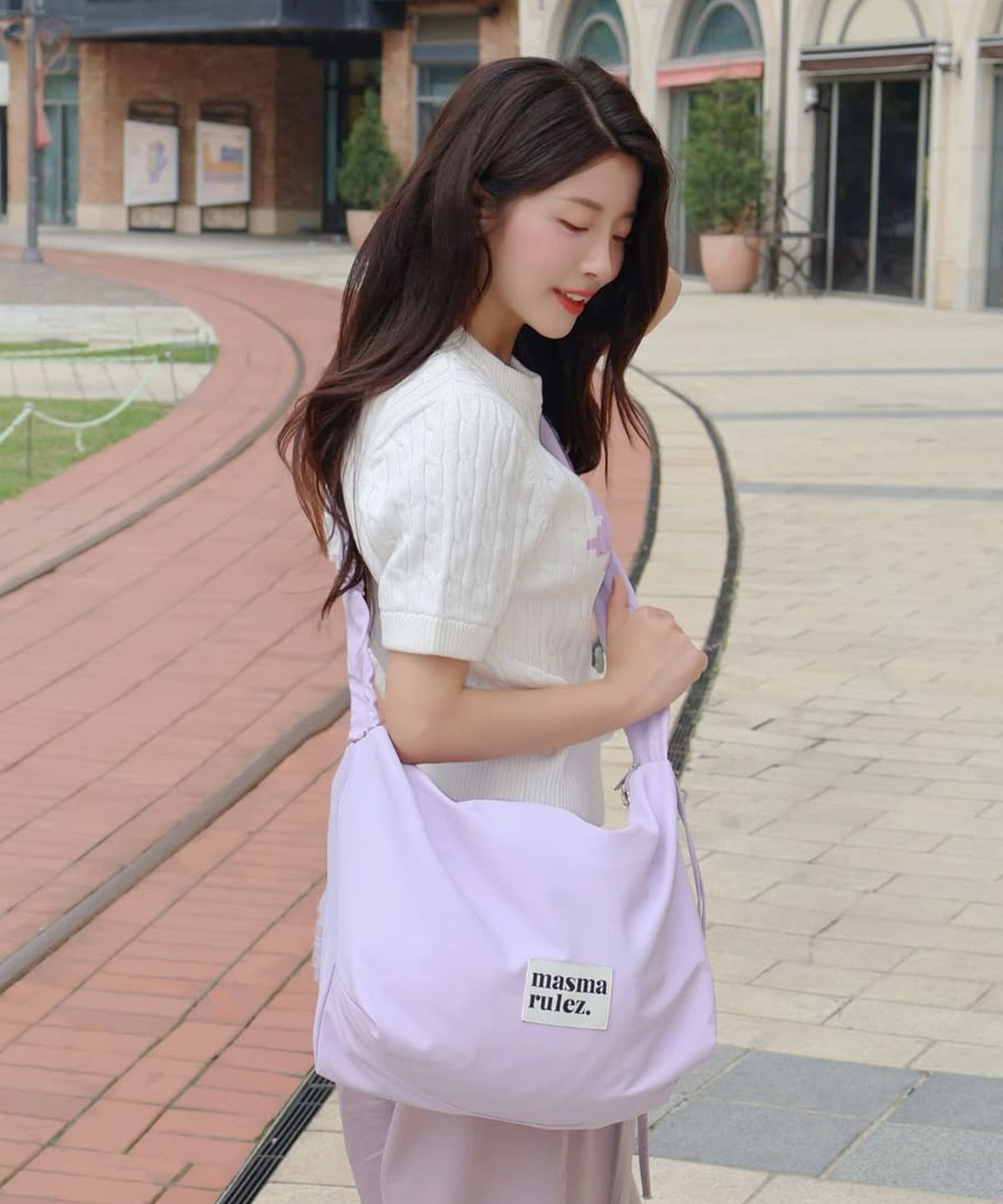 마스마룰즈(MASMARULEZ) Nylon 2way shirring hobo bag_Lilac