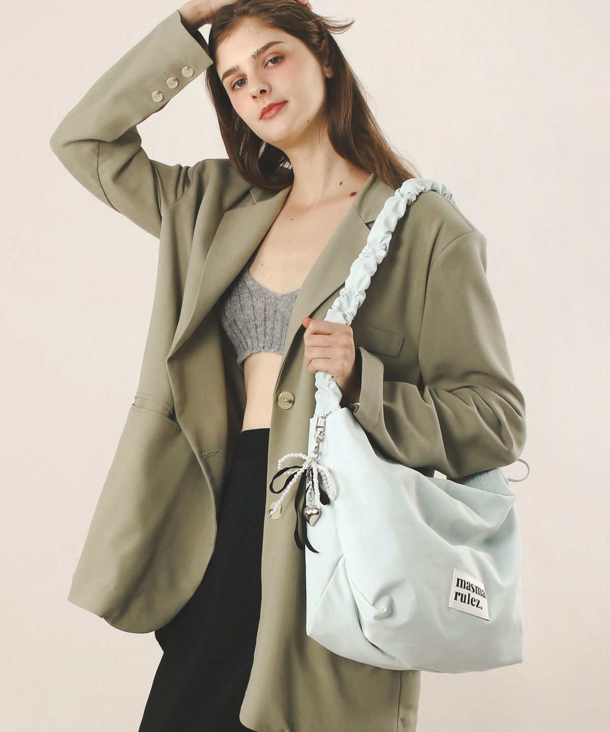 마스마룰즈(MASMARULEZ) Nylon 2way shirring hobo bag_Light blue
