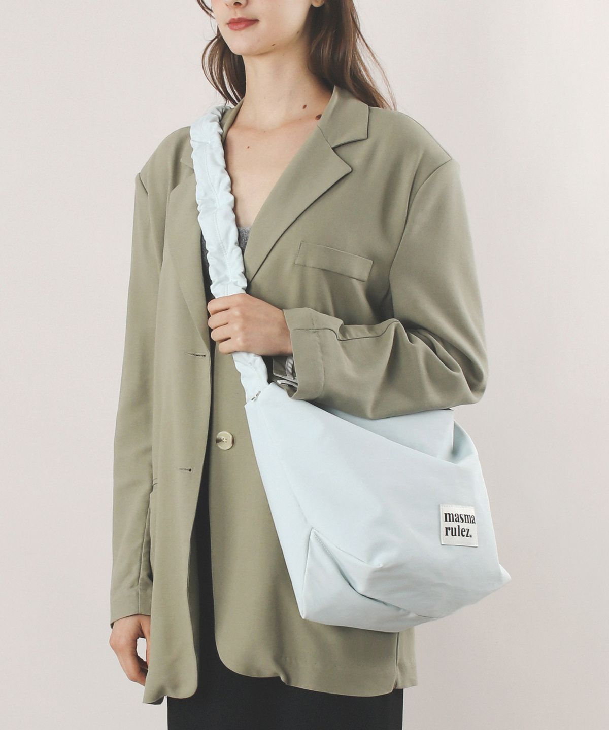 마스마룰즈(MASMARULEZ) Nylon 2way shirring hobo bag_Light blue