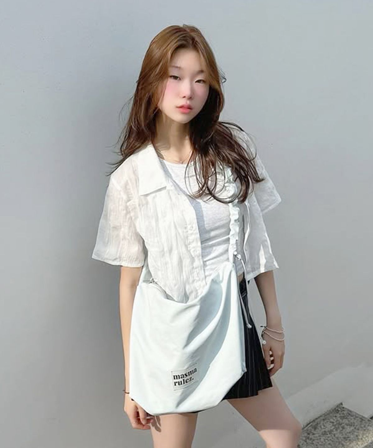 마스마룰즈(MASMARULEZ) Nylon 2way shirring hobo bag_Light blue