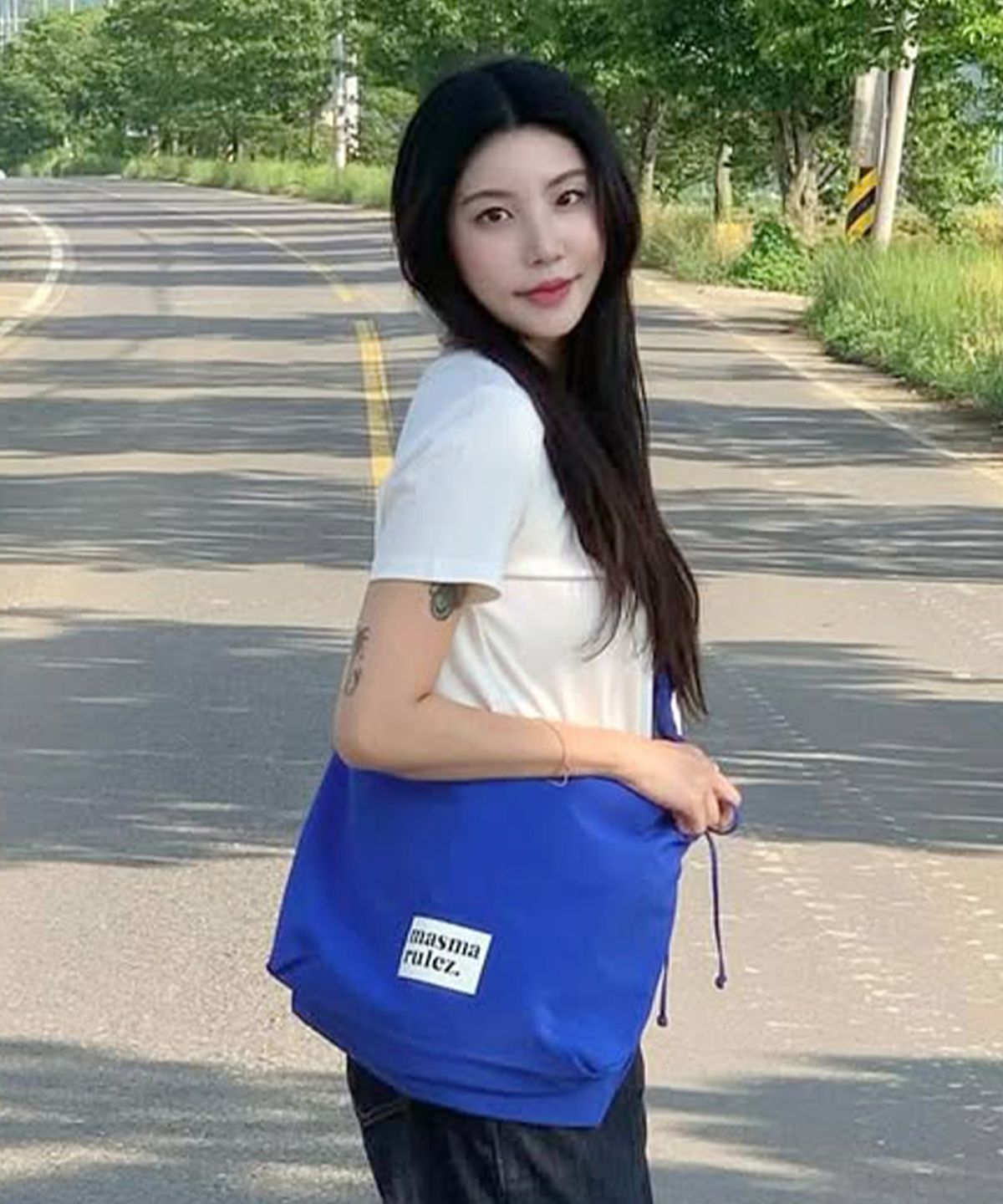 마스마룰즈(MASMARULEZ) Nylon 2way shirring hobo bag_Blue