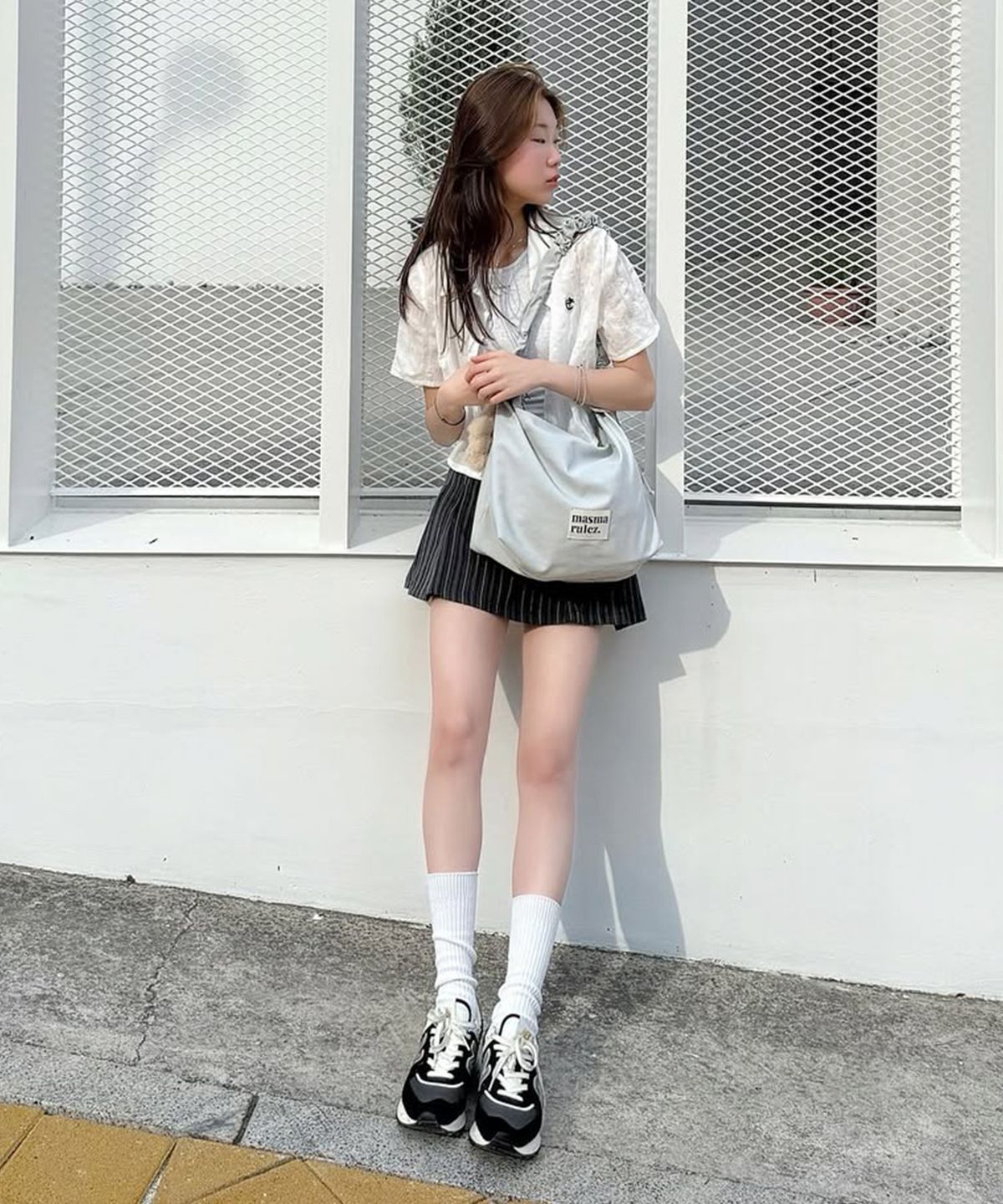 마스마룰즈(MASMARULEZ) Nylon 2way shirring hobo bag_Gray