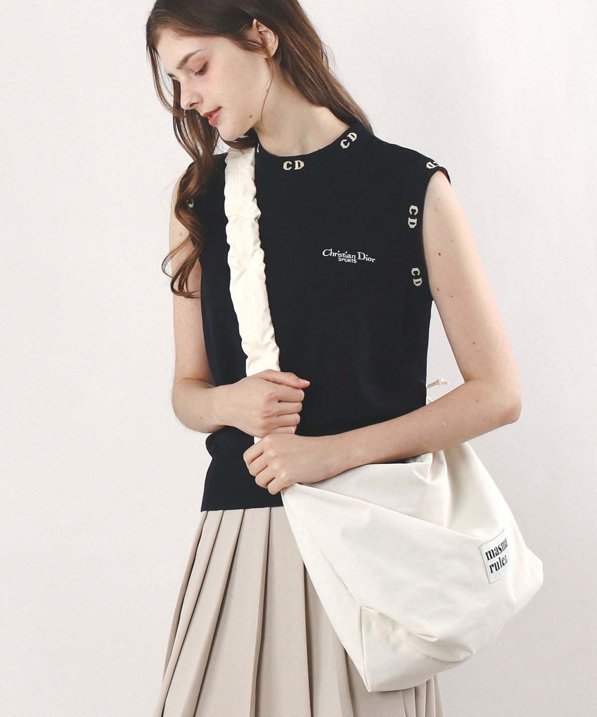 마스마룰즈(MASMARULEZ) Nylon 2way shirring hobo bag_Creem beige