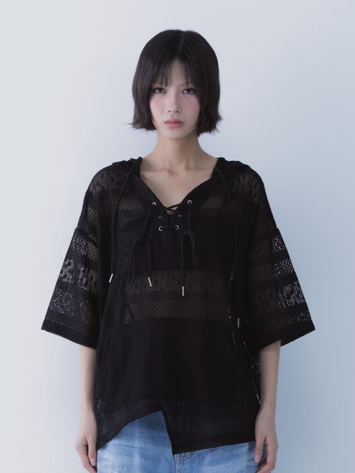 쎄쎄쎄(SETSETSET) BOHEMIAN LACE HOODIE BLACK