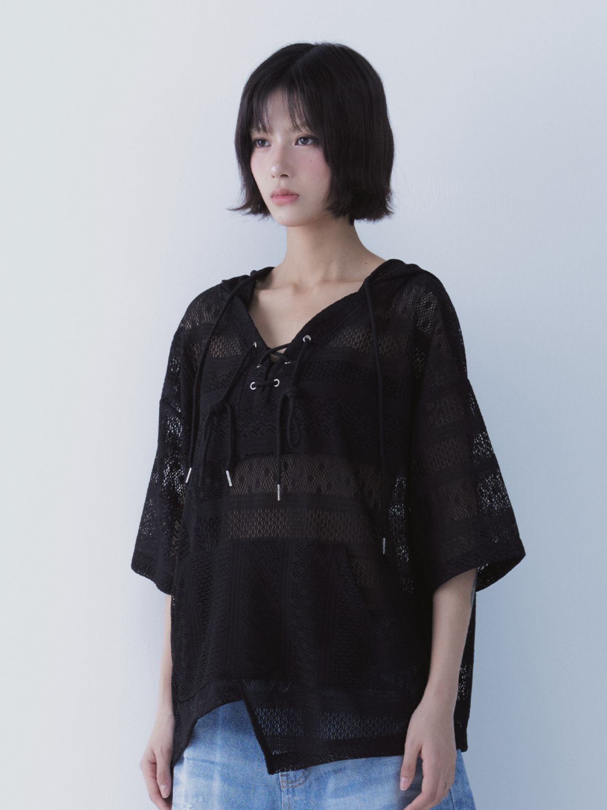 쎄쎄쎄(SETSETSET) BOHEMIAN LACE HOODIE BLACK