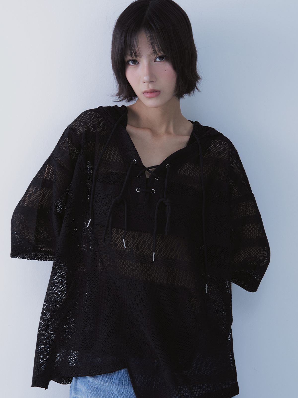 쎄쎄쎄(SETSETSET) BOHEMIAN LACE HOODIE BLACK