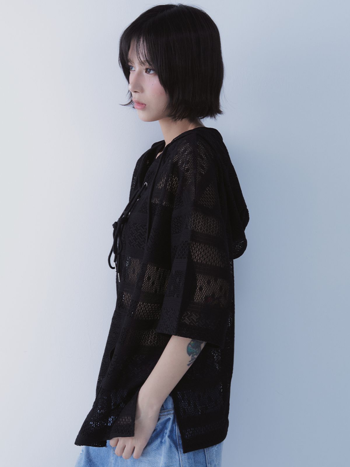 쎄쎄쎄(SETSETSET) BOHEMIAN LACE HOODIE BLACK