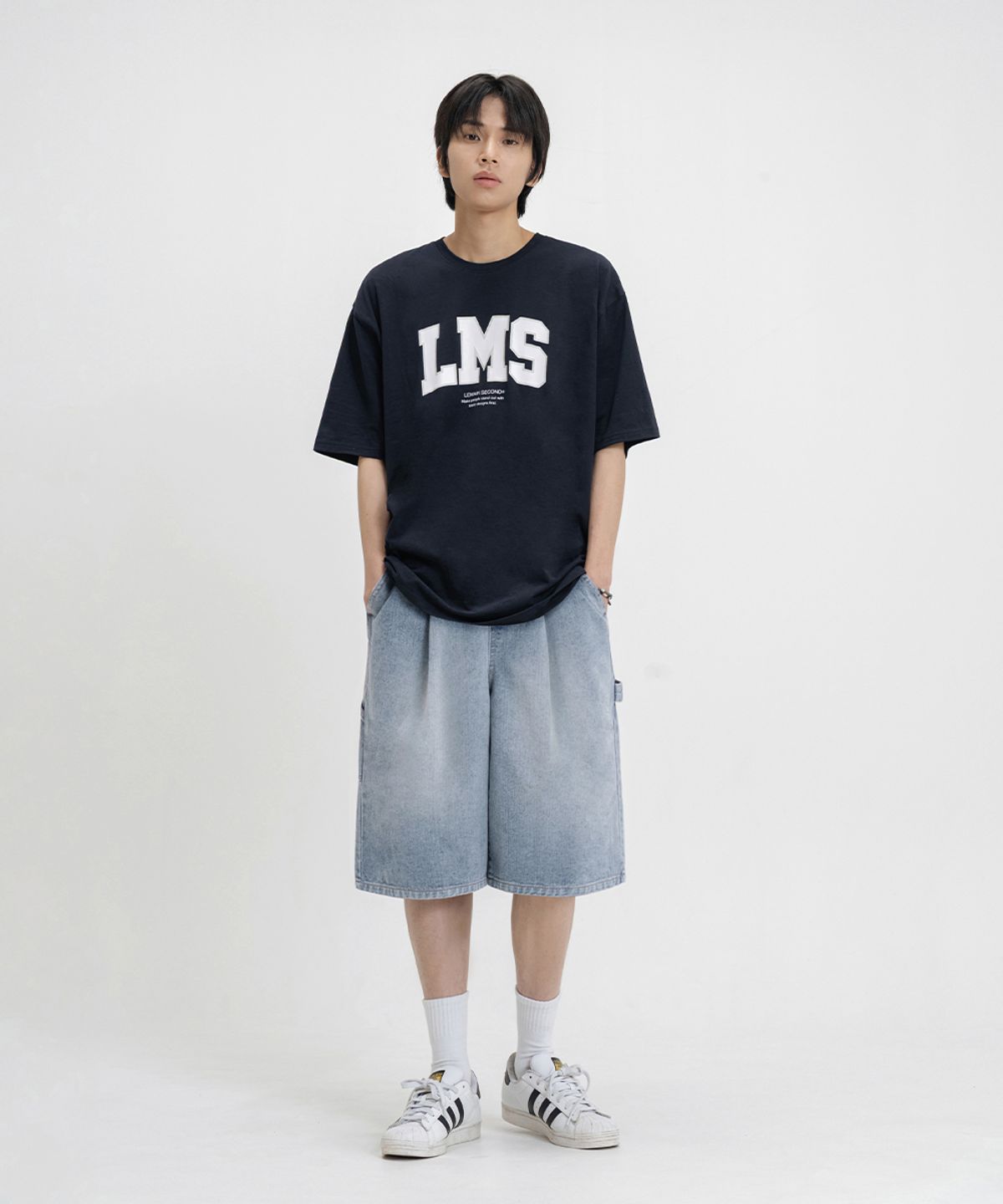 리메인세컨드(LEMAIN SECOND) 버뮤다 와이드 원턱 카펜터 워시드 데님 밴딩 쇼츠_3COLOR