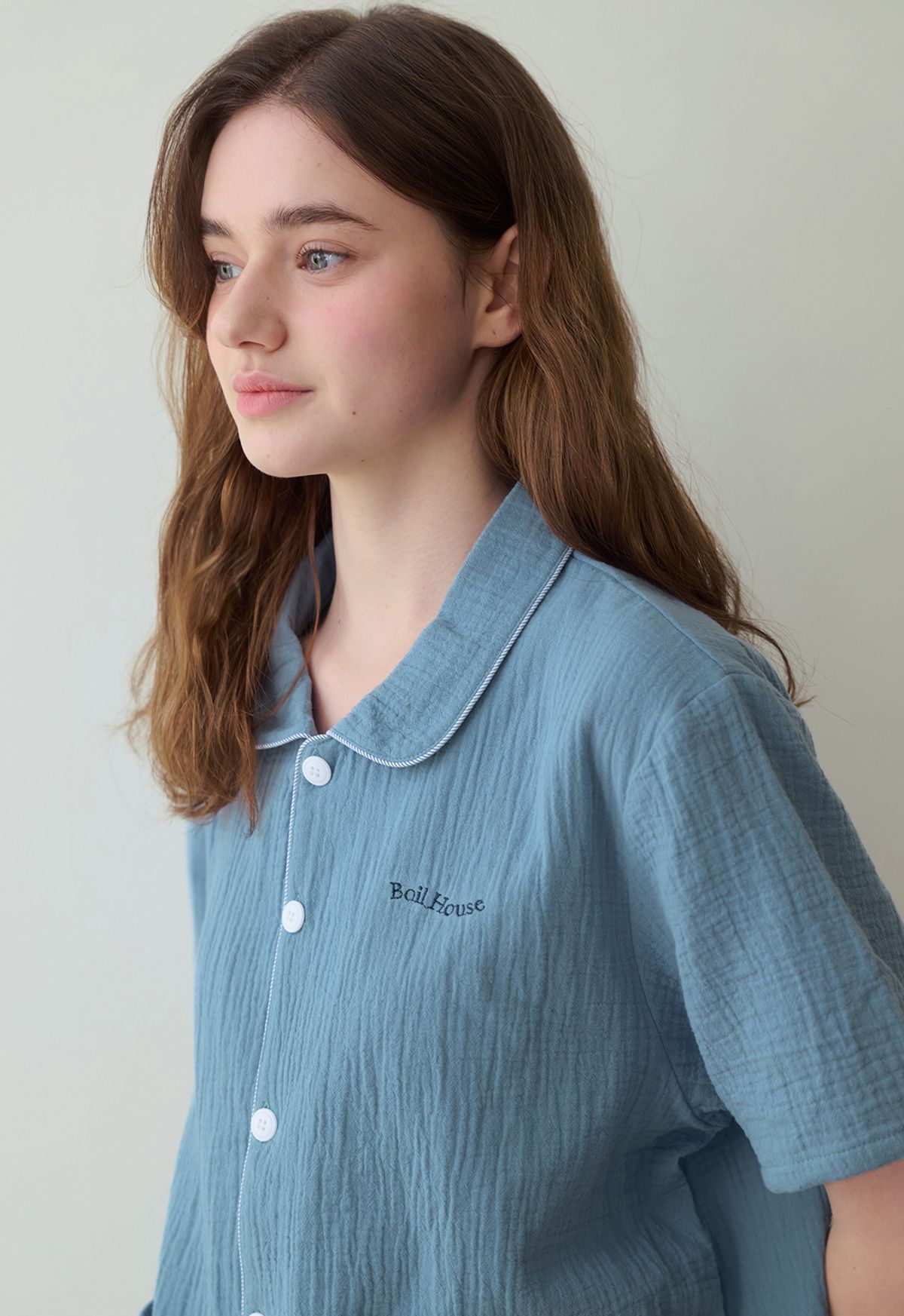 보일하우스(BOIL HOUSE) Wavy Pocket Pajamas Set (blue)