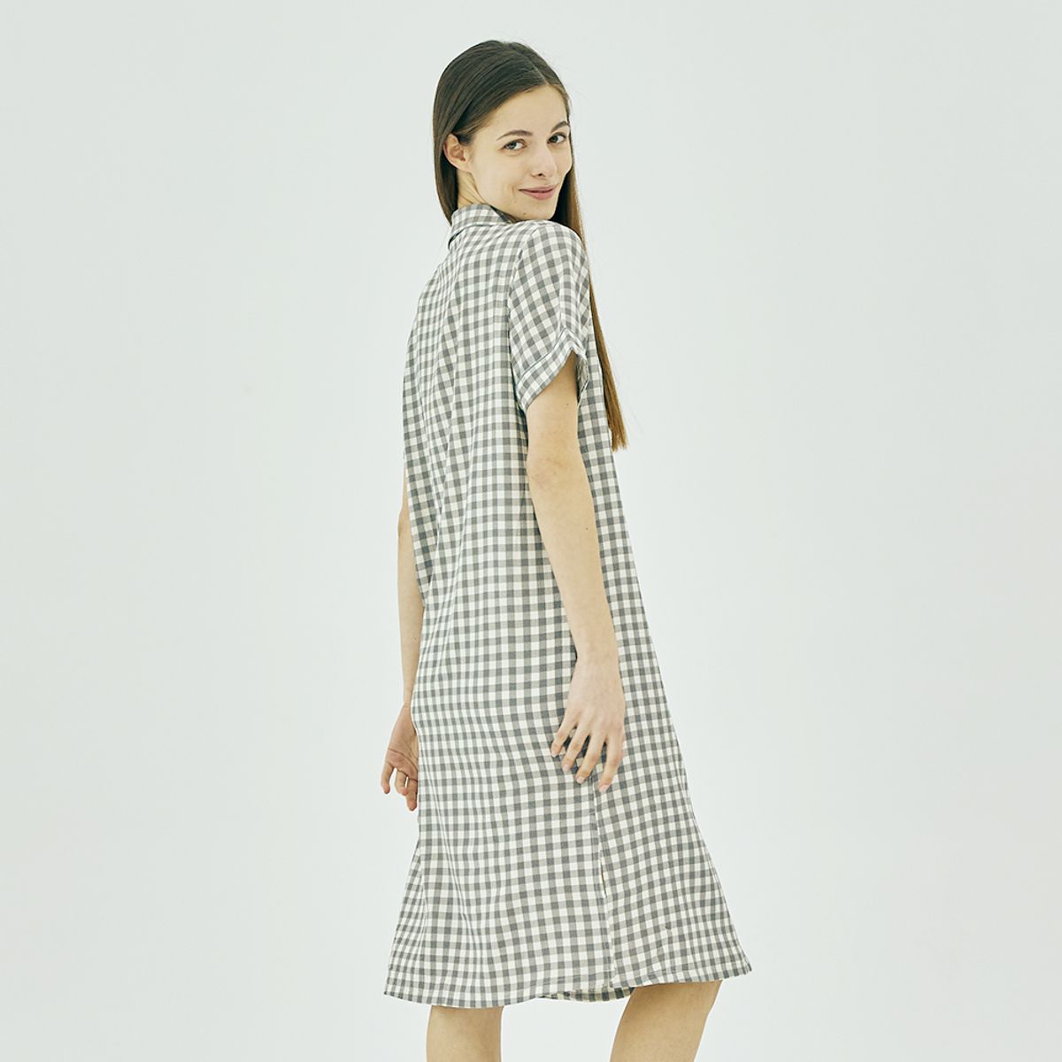 테라우드 홈웨어(TERAWOOD HOMEWEAR) 여성 윈디 체크 반팔 원피스 잠옷