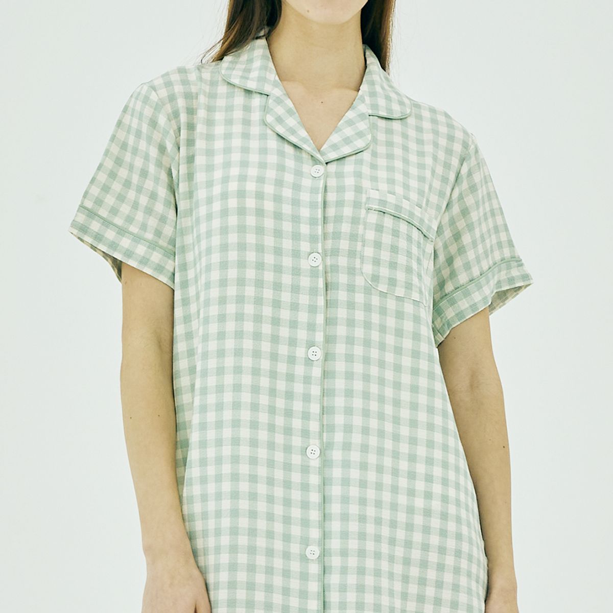 테라우드 홈웨어(TERAWOOD HOMEWEAR) 여성 윈디 체크 반팔 원피스 잠옷