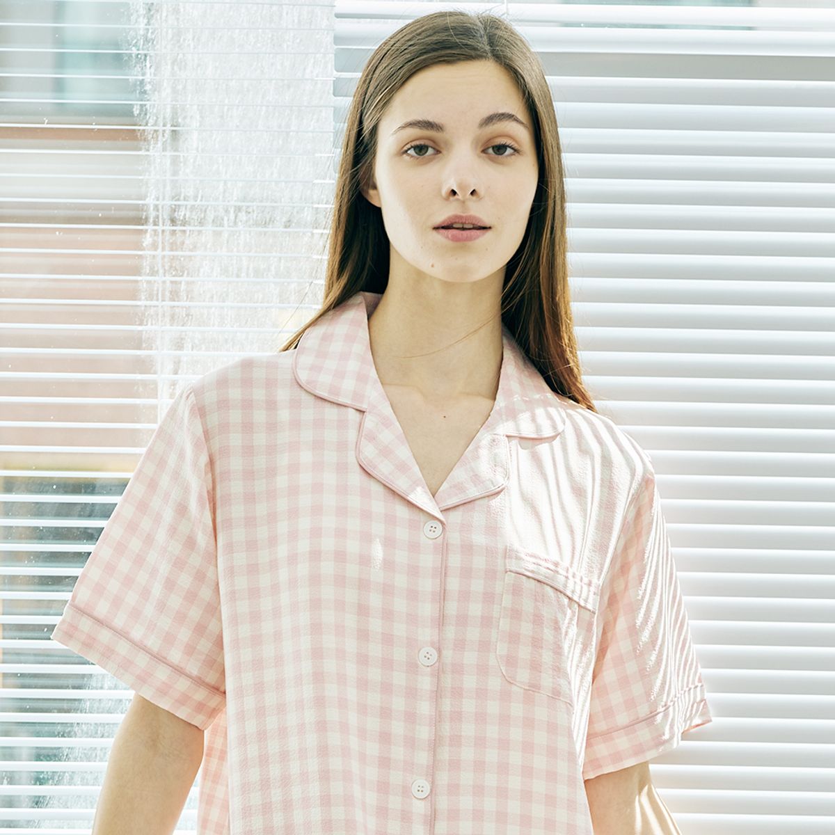 테라우드 홈웨어(TERAWOOD HOMEWEAR) 여성 윈디 체크 반팔 원피스 잠옷