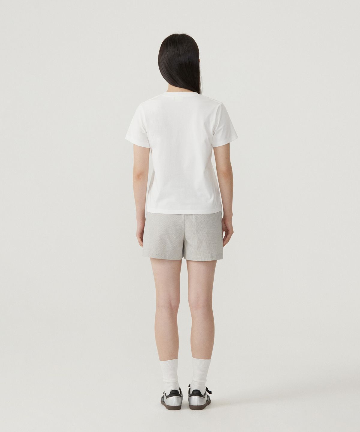 커버낫 우먼(COVERNAT WOMAN) 우먼 스트라이프 코튼 밴딩 쇼츠 Light Gray
