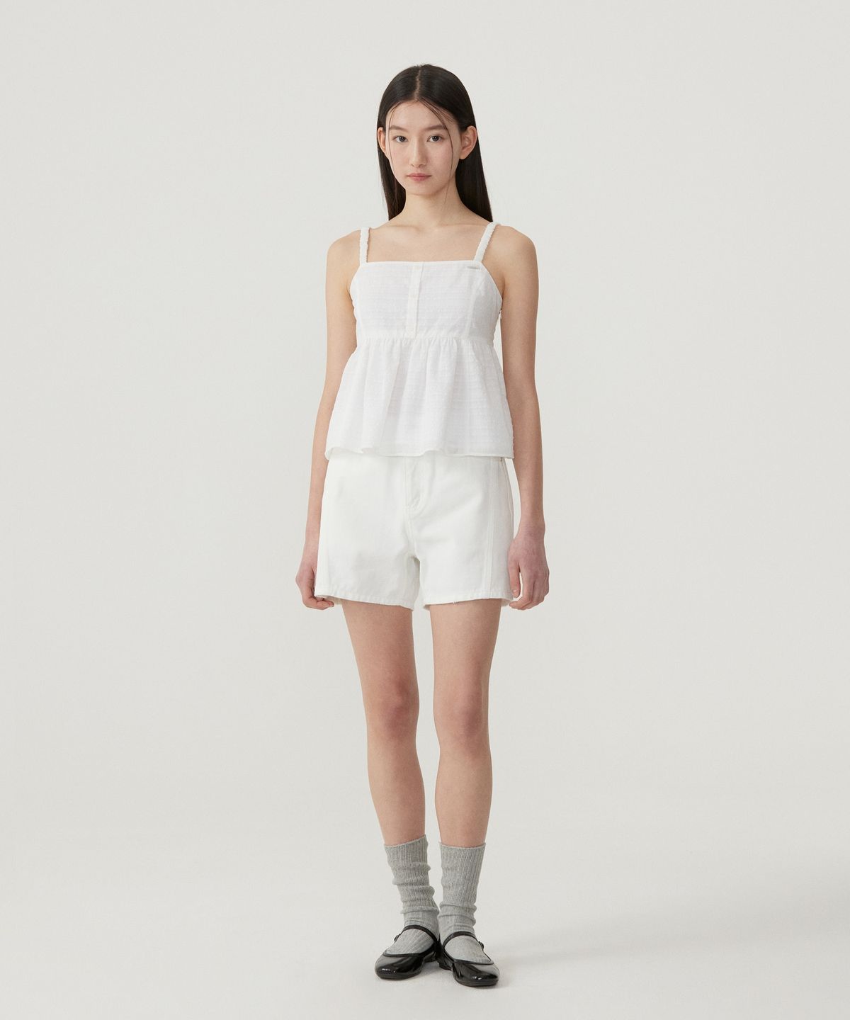 커버낫 우먼(COVERNAT WOMAN) 우먼 다잉 데님 쇼츠 White
