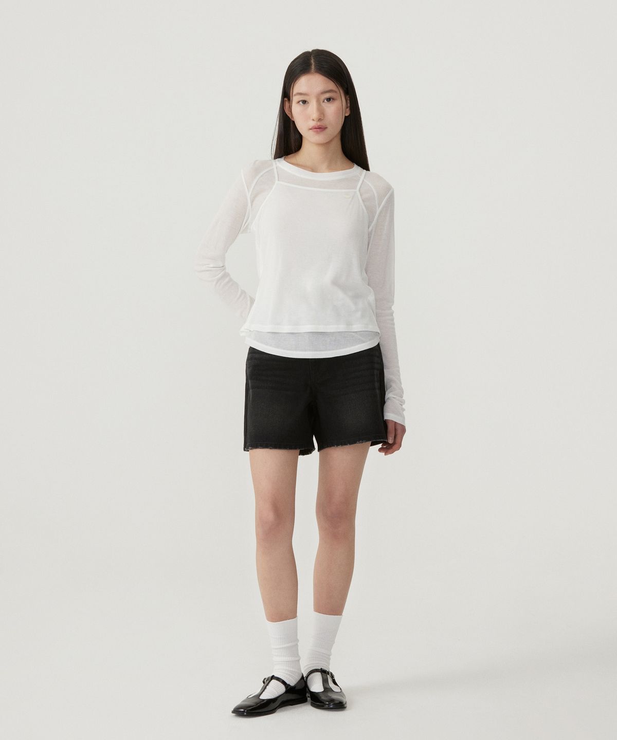 커버낫 우먼(COVERNAT WOMAN) 우먼 데미지 데님 쇼츠 Black