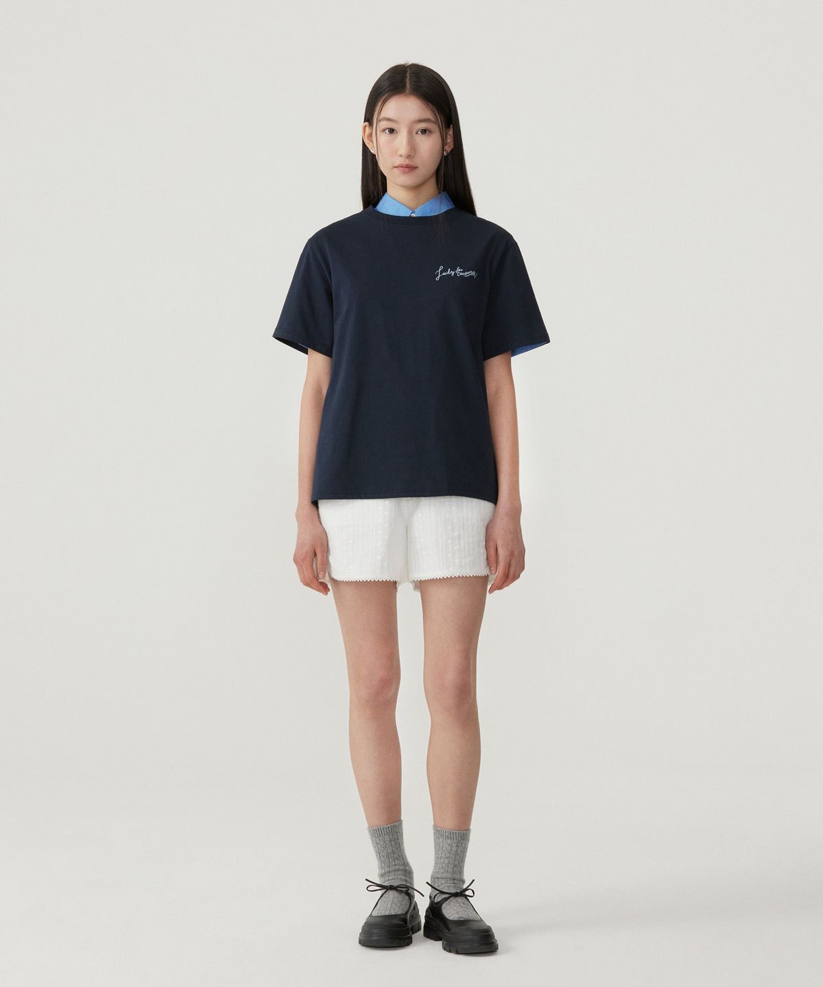 커버낫 우먼(COVERNAT WOMAN) 우먼 세미오버핏 케이크 티셔츠 Navy