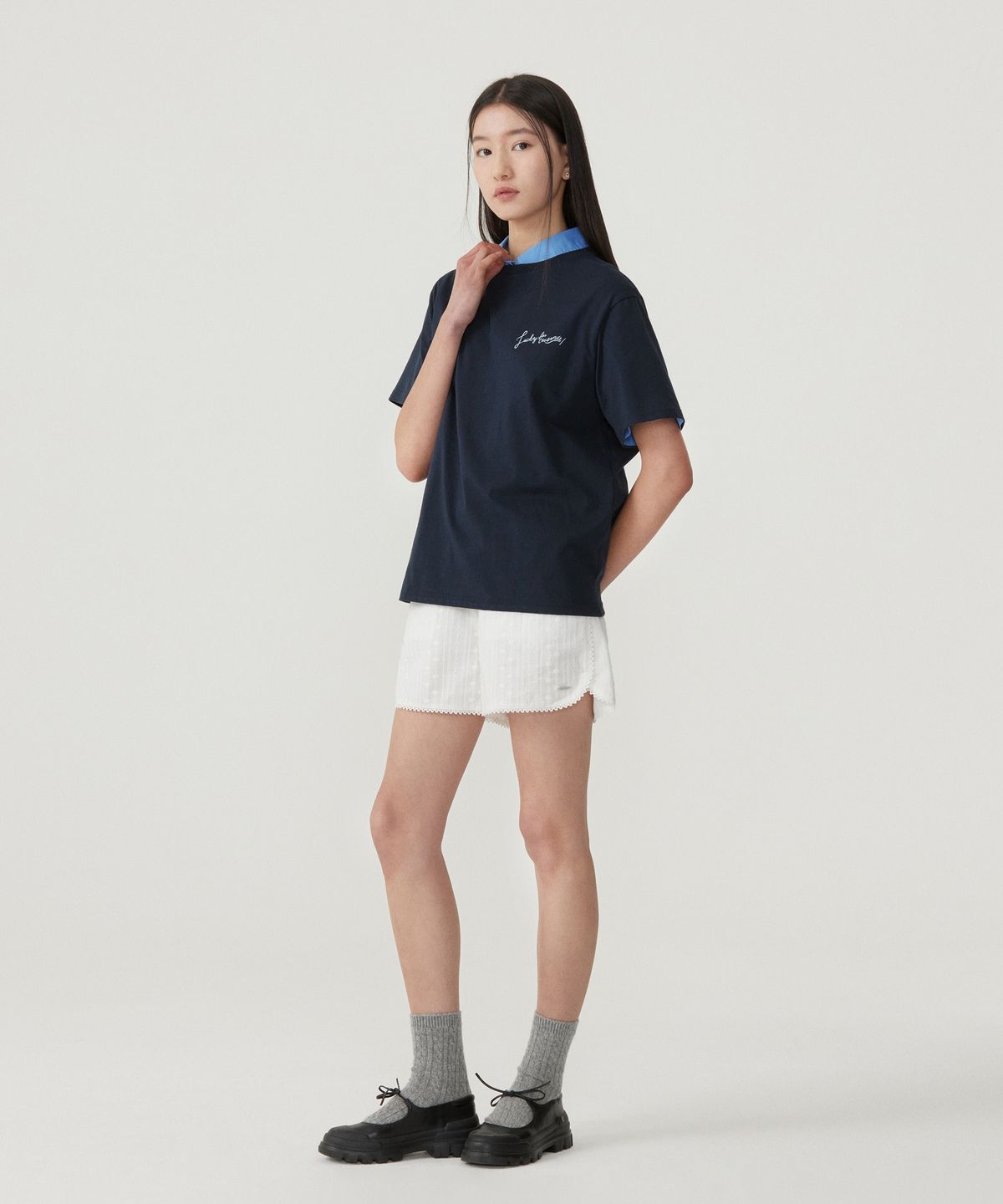 커버낫 우먼(COVERNAT WOMAN) 우먼 세미오버핏 케이크 티셔츠 Navy