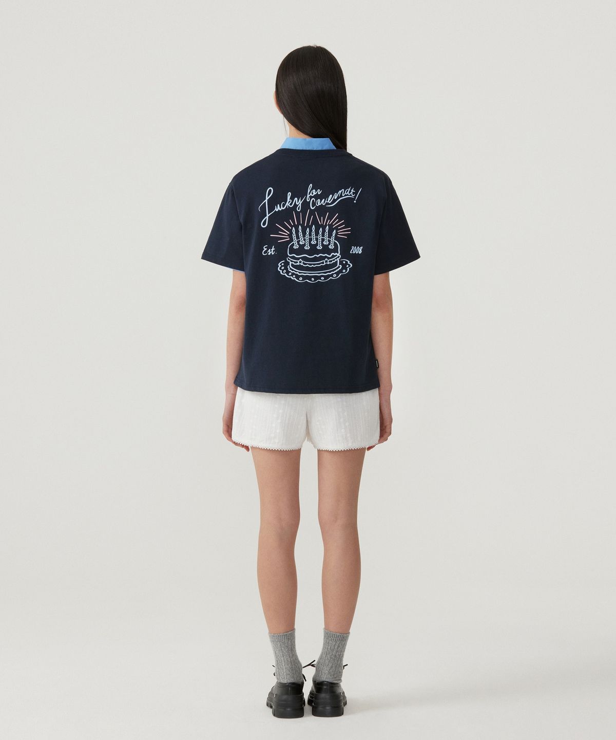 커버낫 우먼(COVERNAT WOMAN) 우먼 세미오버핏 케이크 티셔츠 Navy